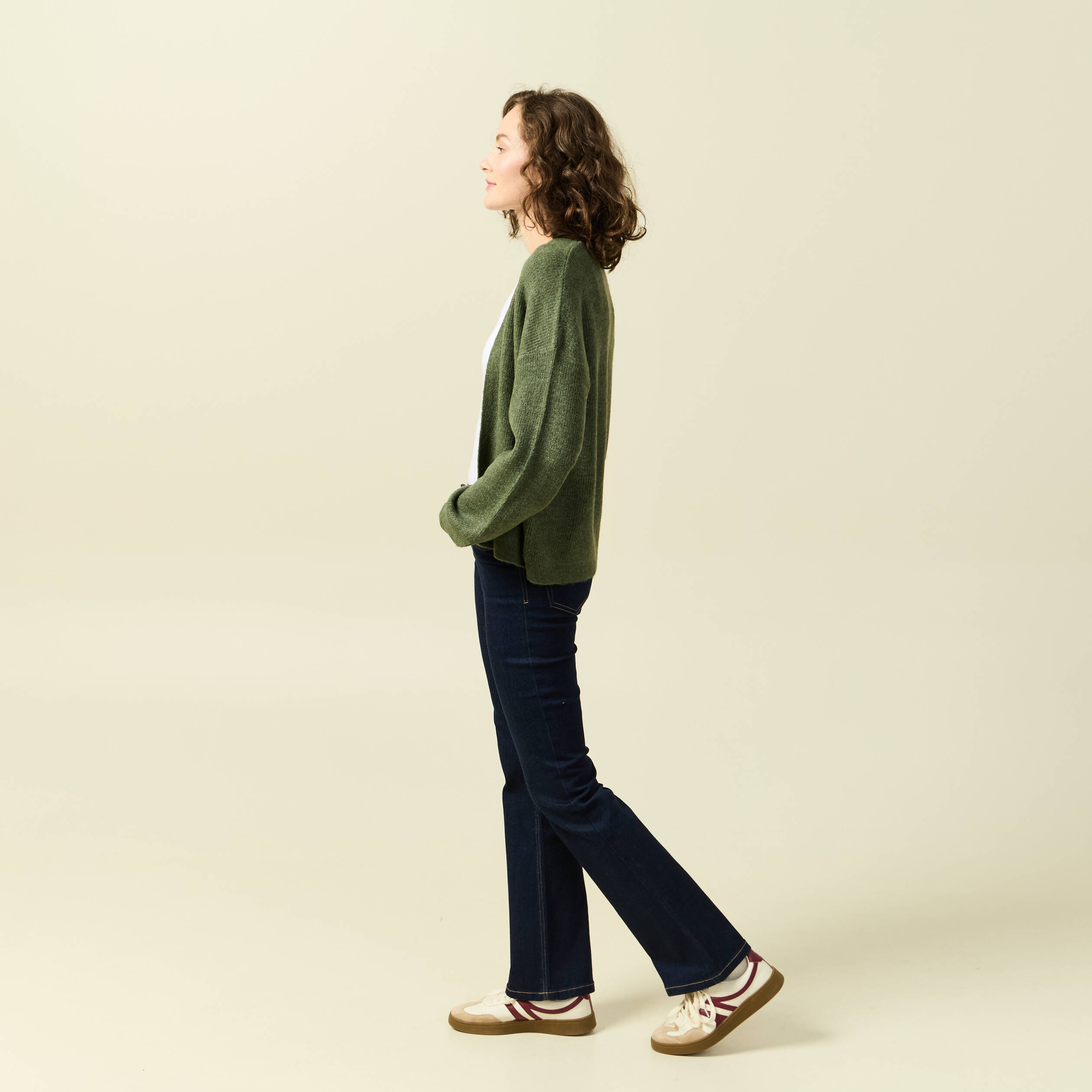 Gilet manches longues vert kaki femme
