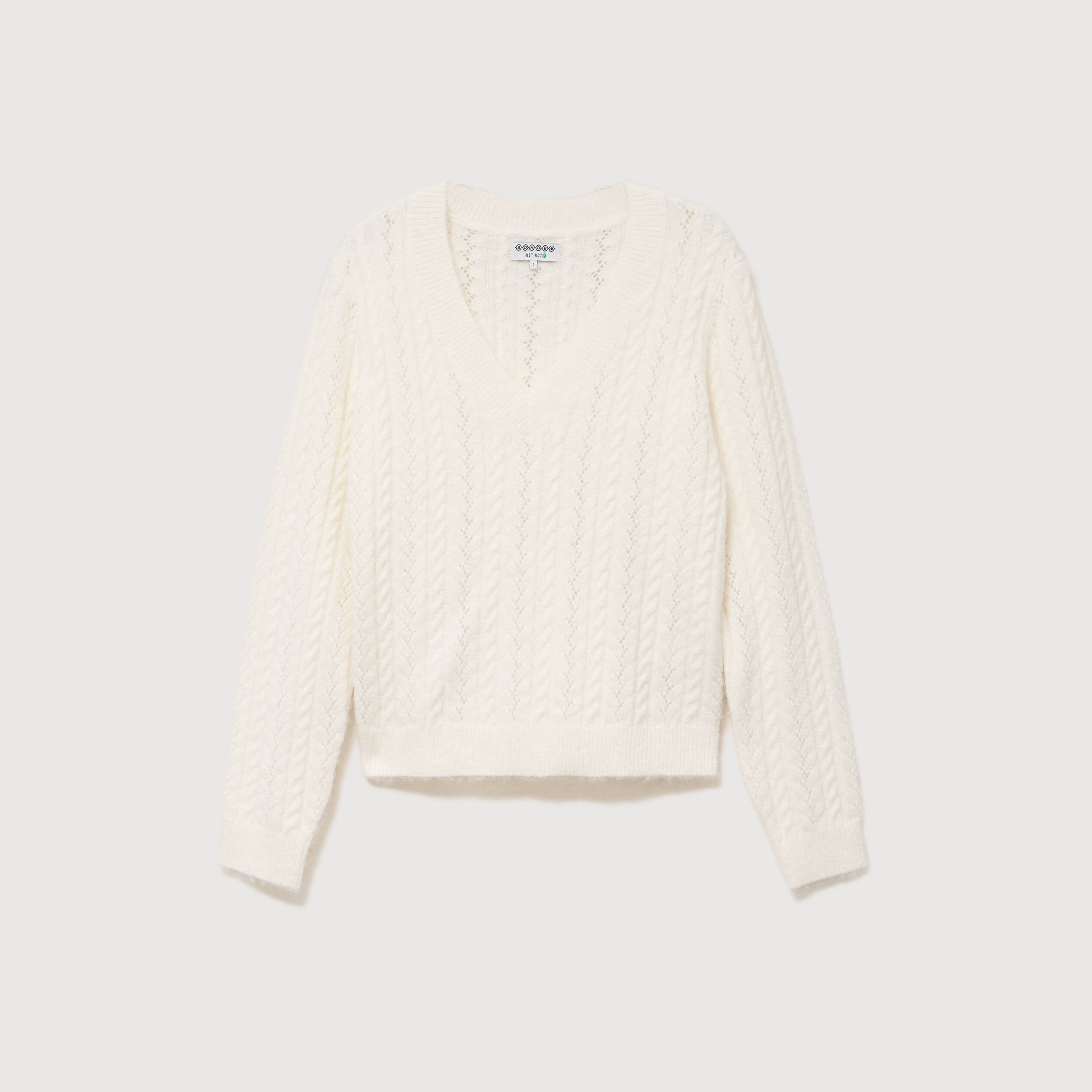 Pull droit col v manches longues ecru femme