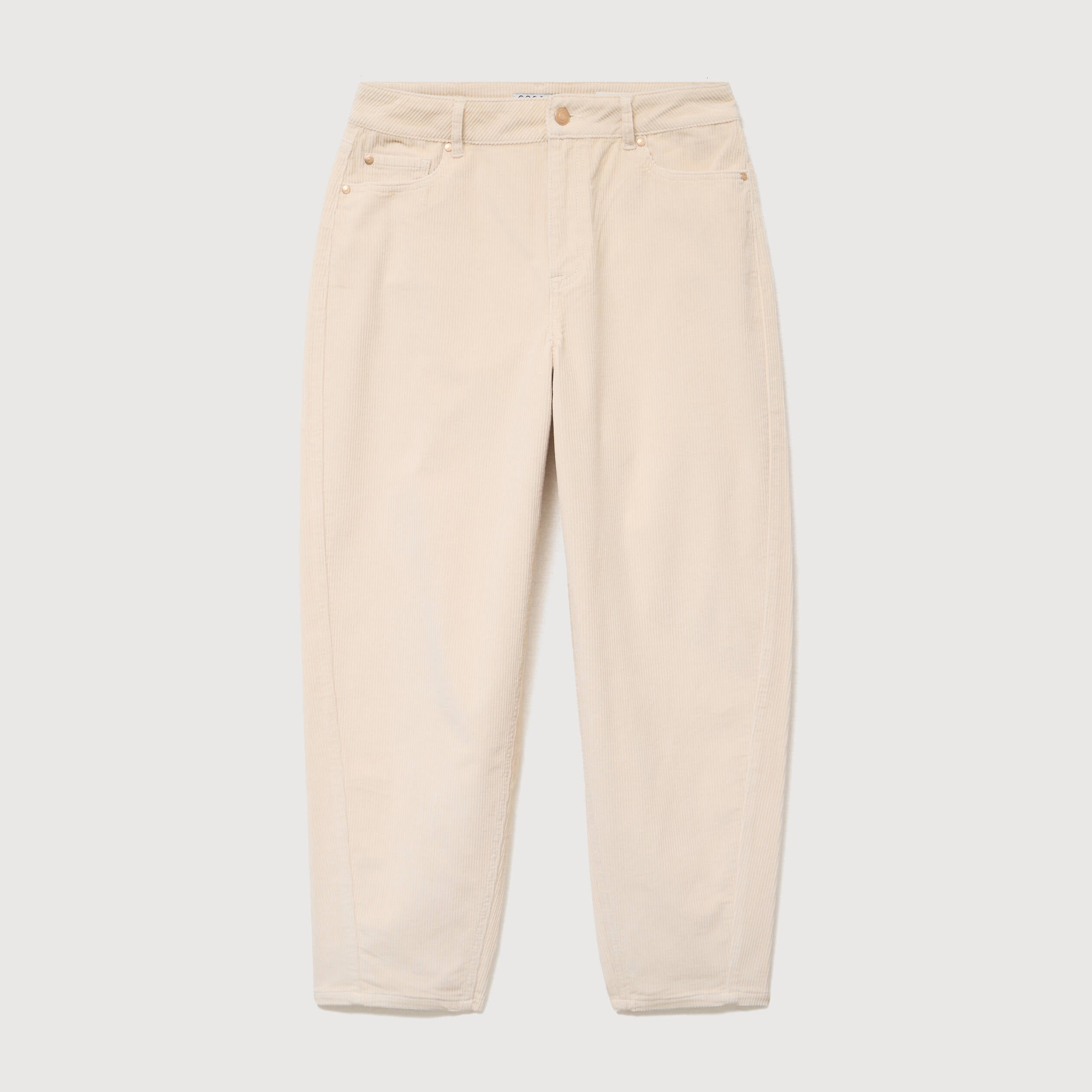 Pantalon taille haute velours resserr&eacute; ivoire femme