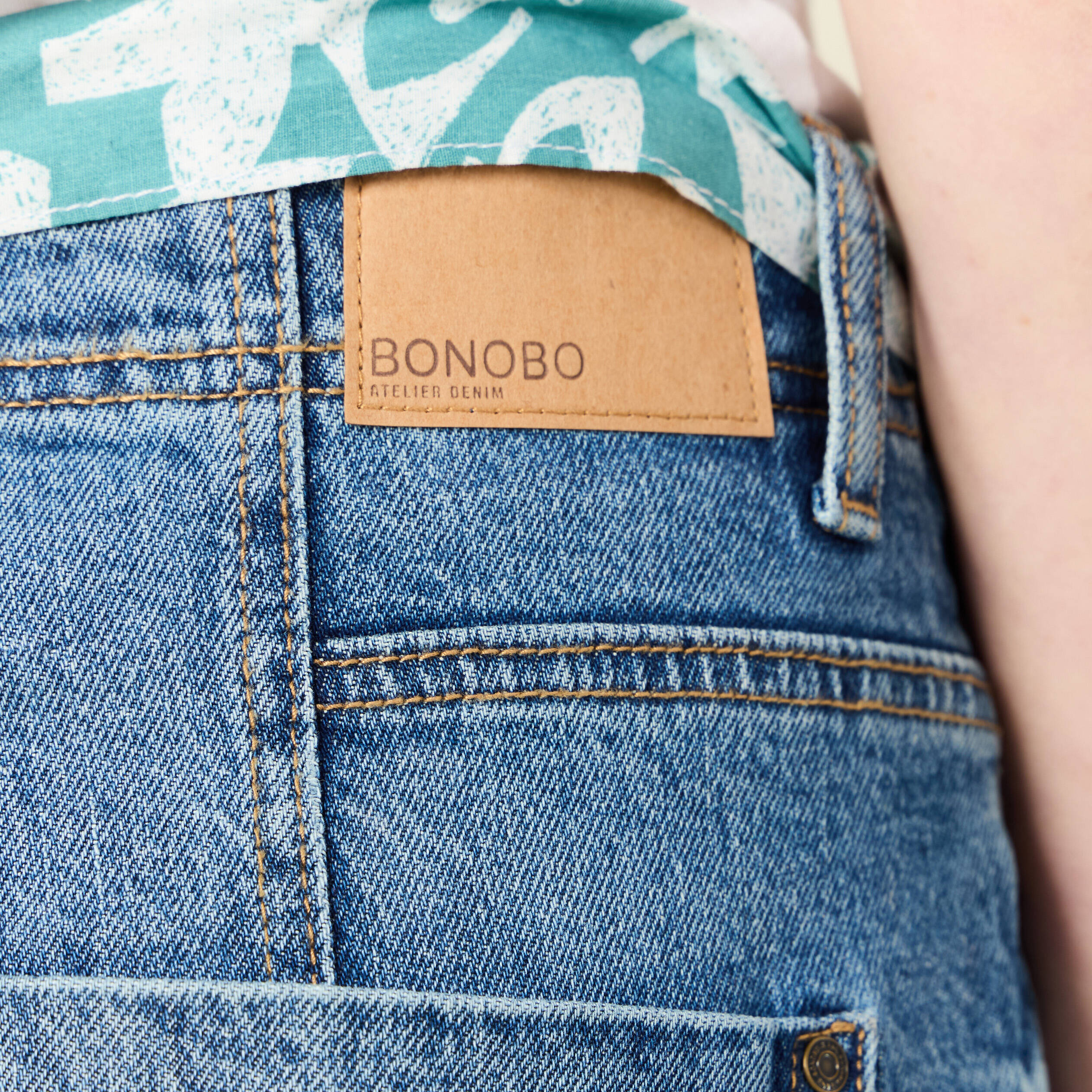 Jeans mom ceinture foulard denim stone femme Bonobo