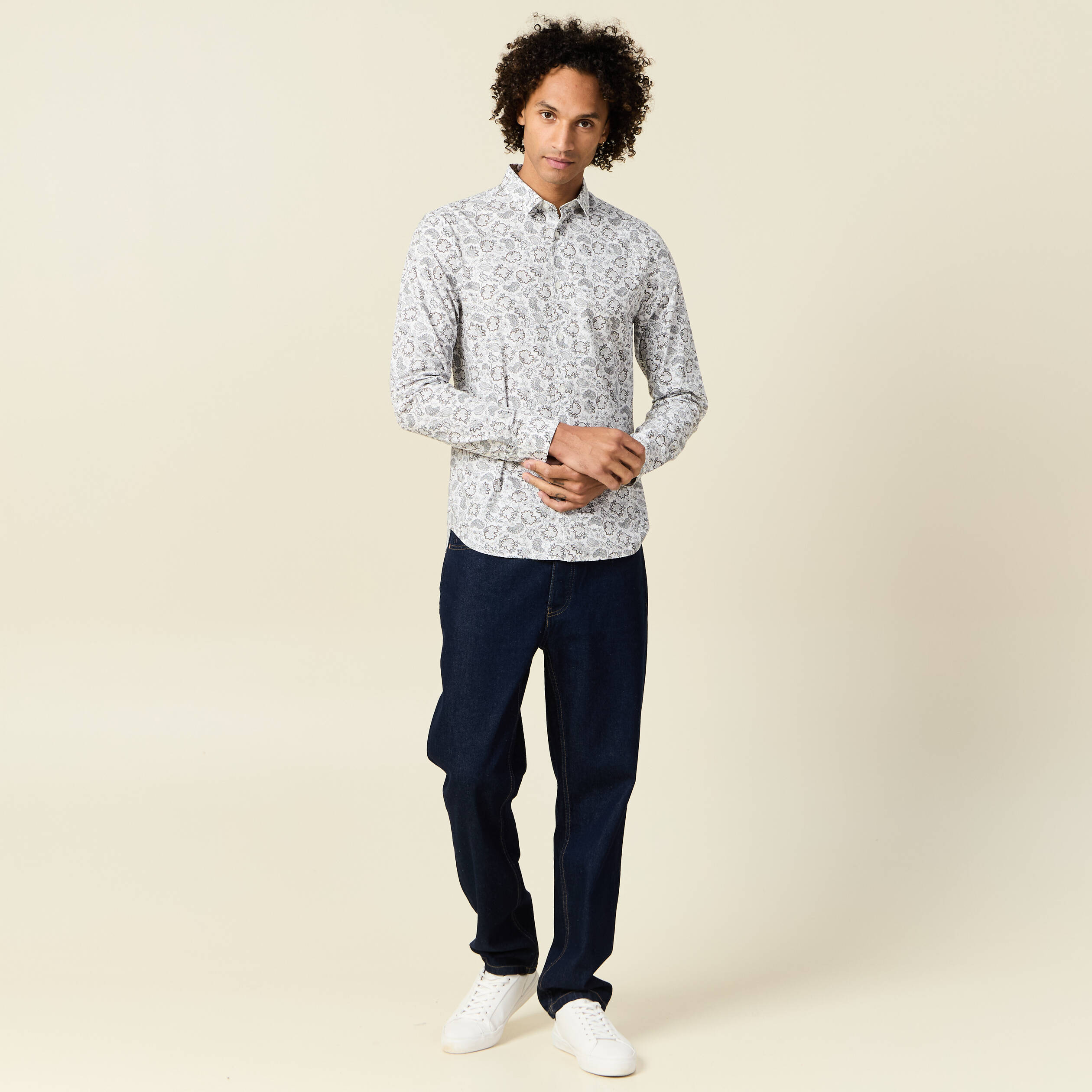 Chemise en coton manches longues blanc homme