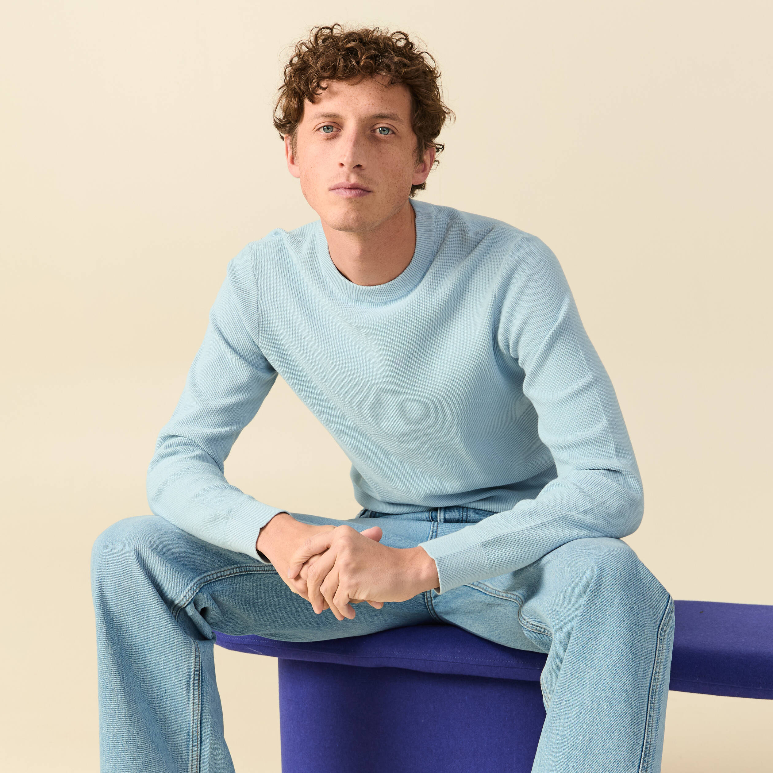 Pull éco-responsable bleu ciel homme