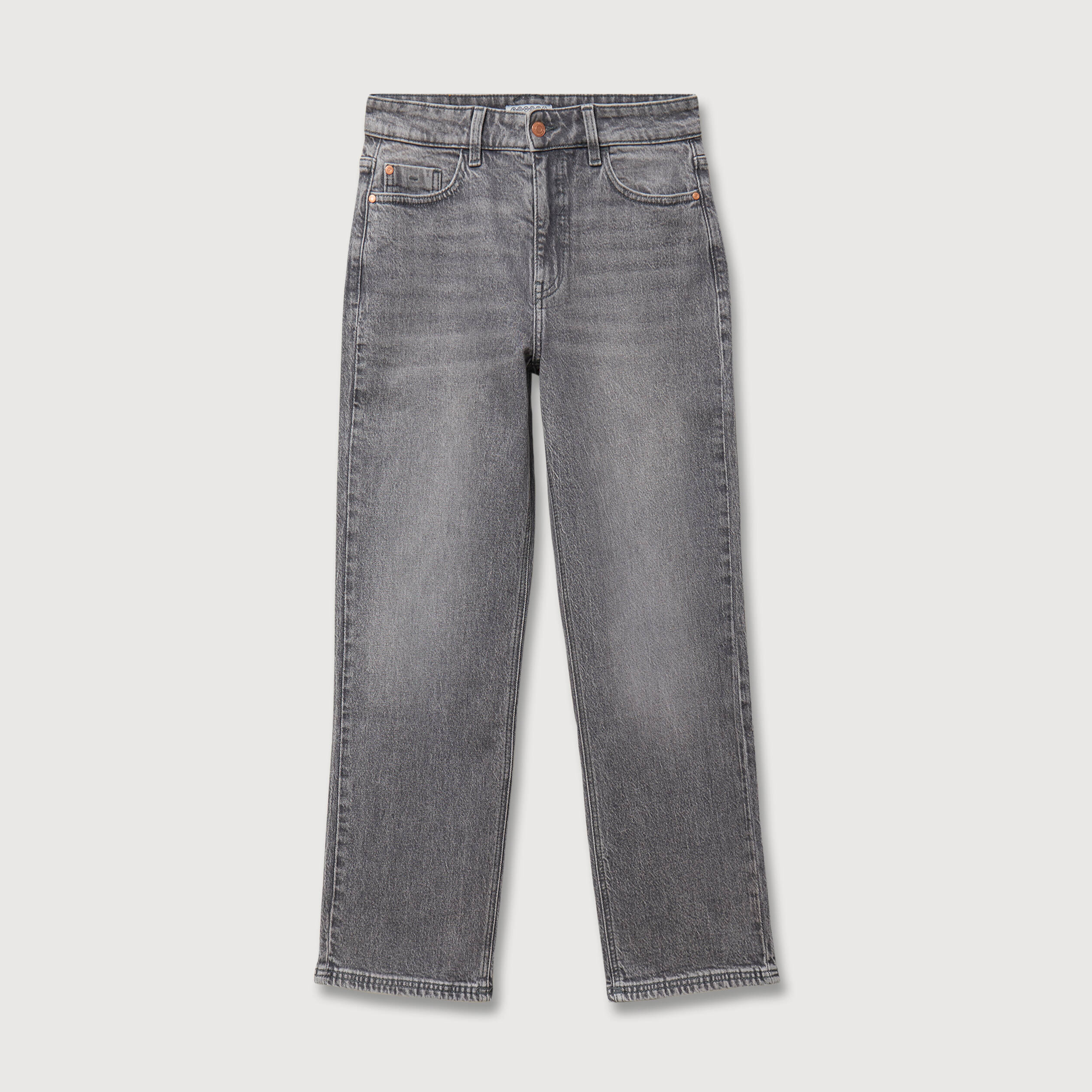 Jeans straight 7/8&egrave;me taille haute denim gris femme