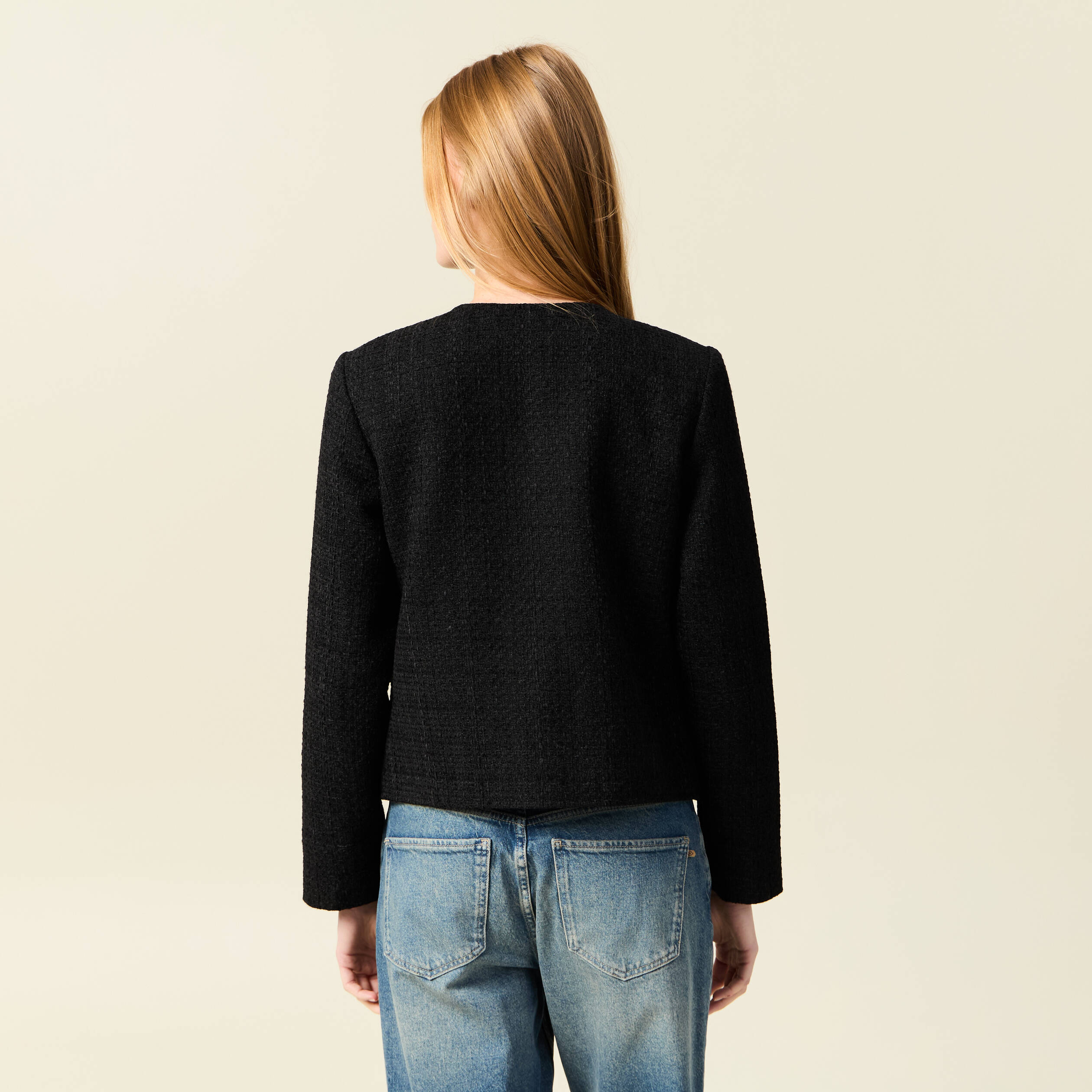 veste manches longues en tweed noir femme Veste manches longues en tweed noir femme
