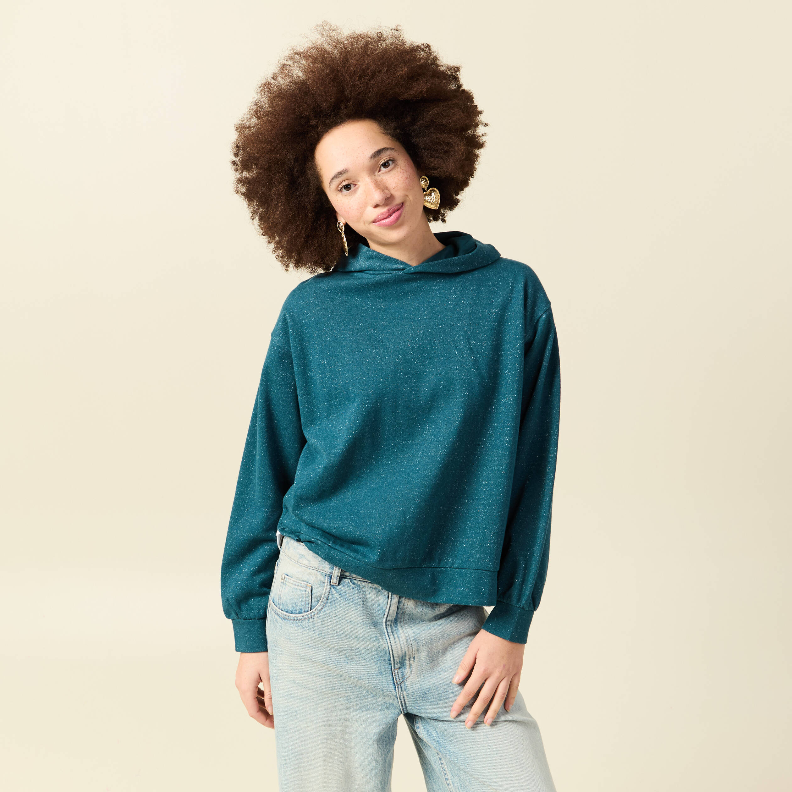 Pull Hoodie Femme Bonmarché Bleu Rayé – Taille XL – Manches Courtes Boutonnées