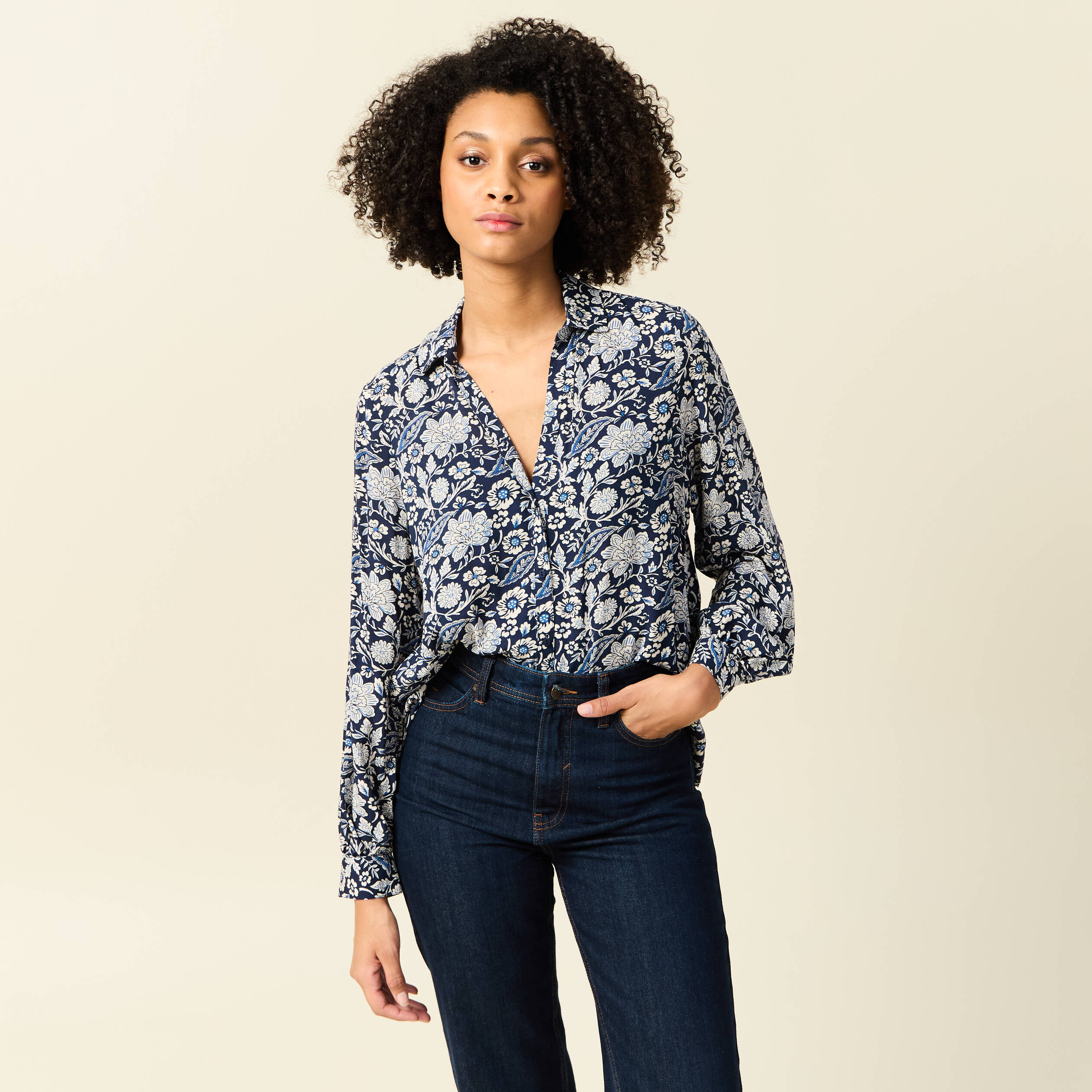 chemise manches longues fluide bleu marine femme Chemise manches longues fluide bleu marine femme