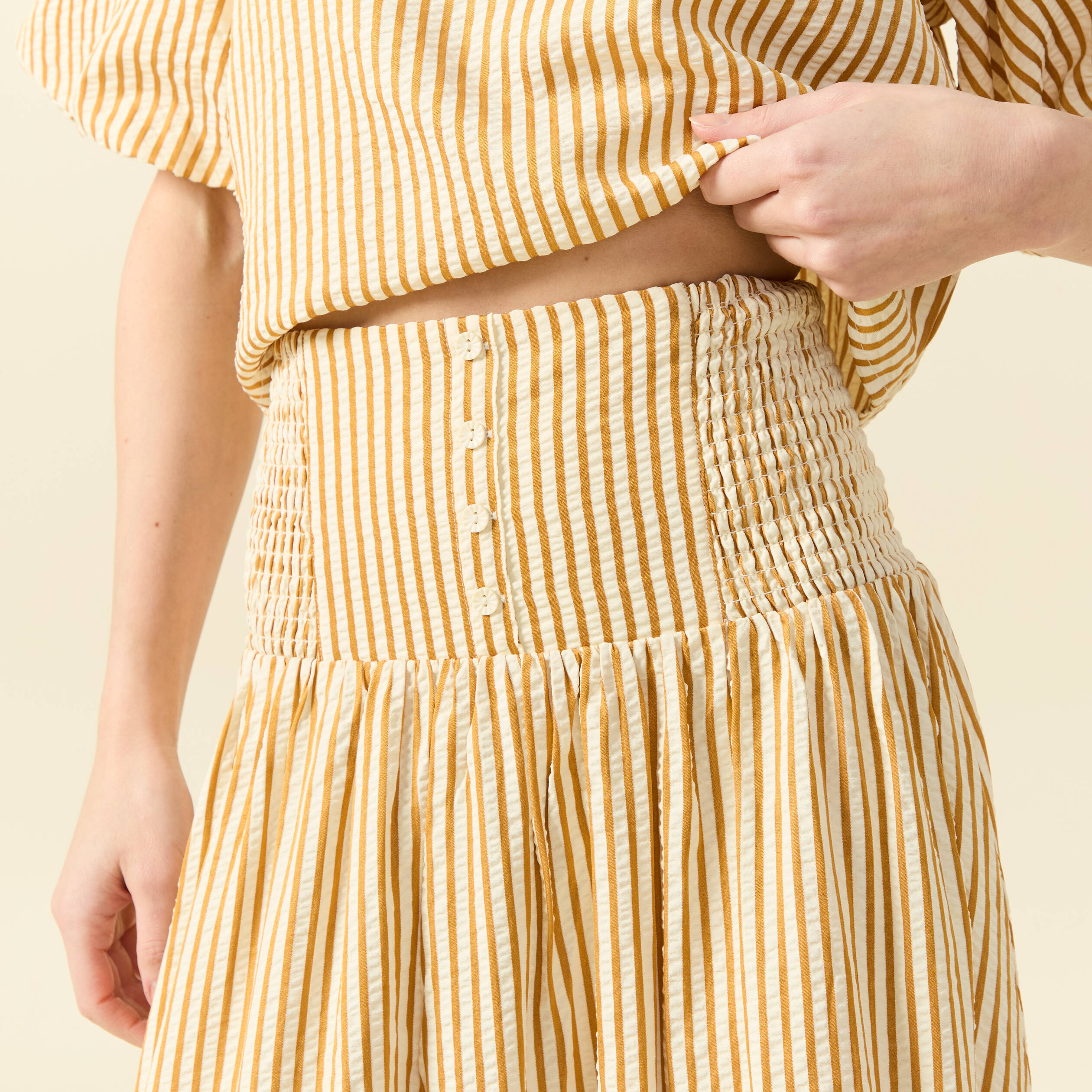 Jupe longue &eacute;vas&eacute;e taille haute beige moyen femme