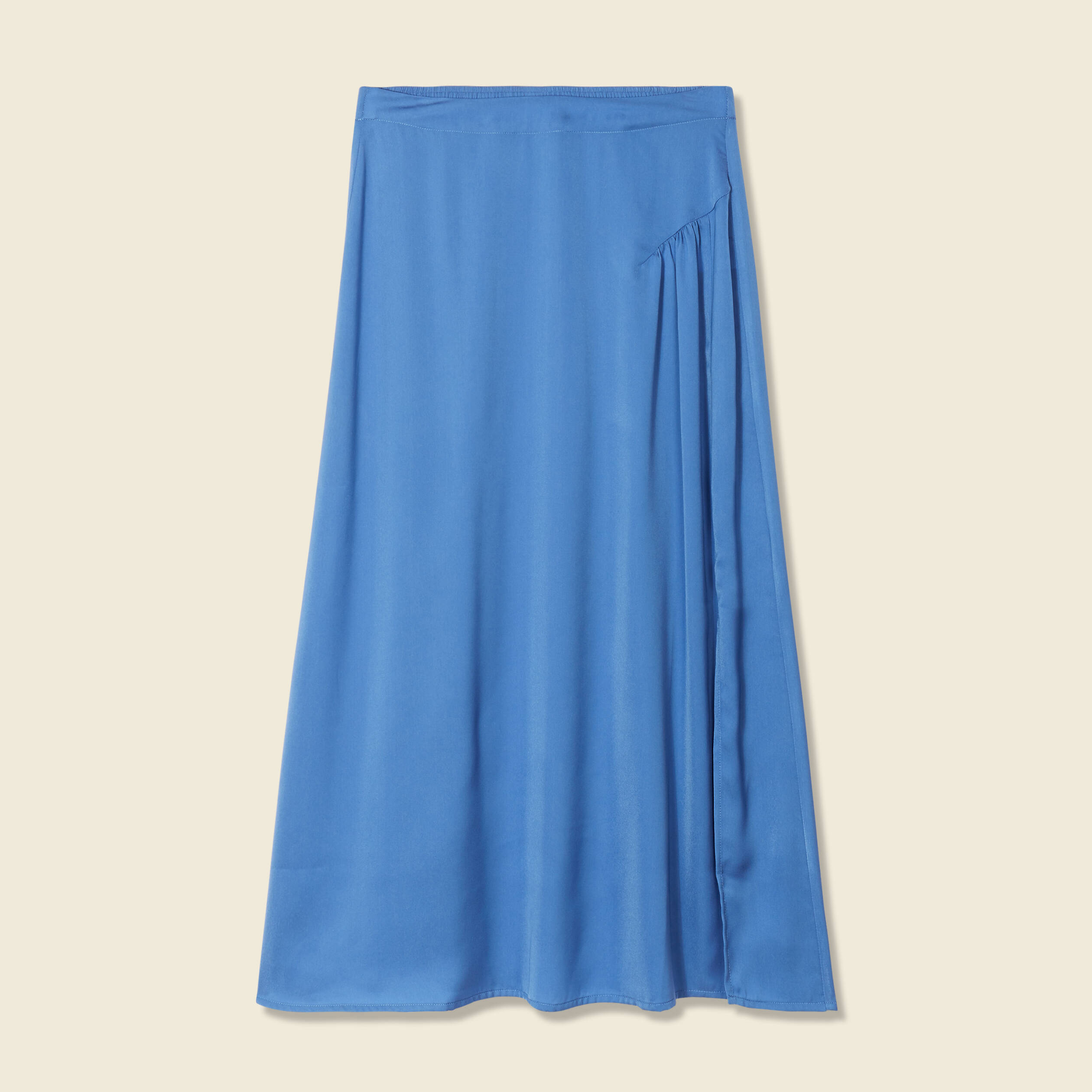 jupe longue evasee satin bleu femme Jupe longue évasée satin bleu femme