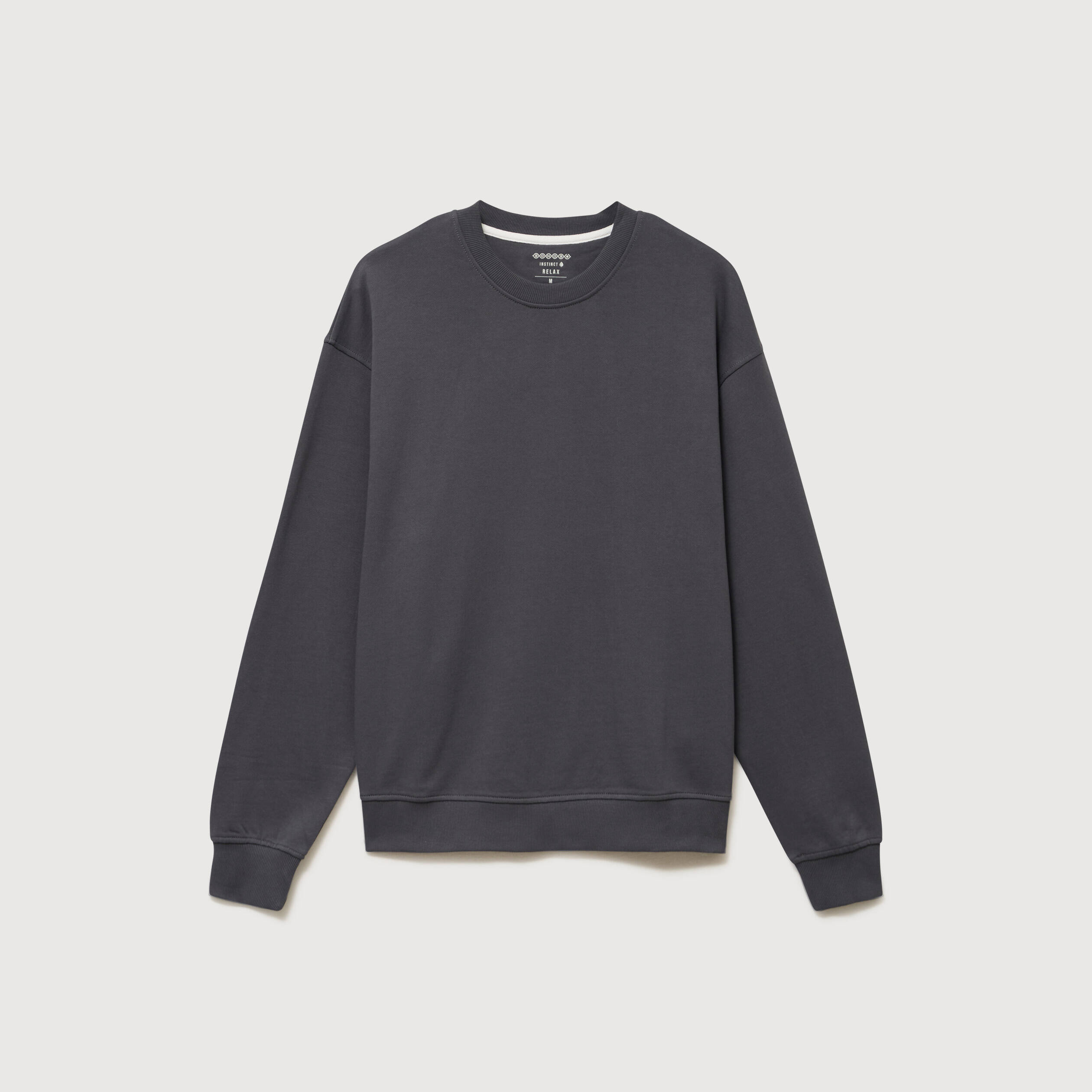 Sweat col rond manches longues en coton gris fonc&eacute; homme