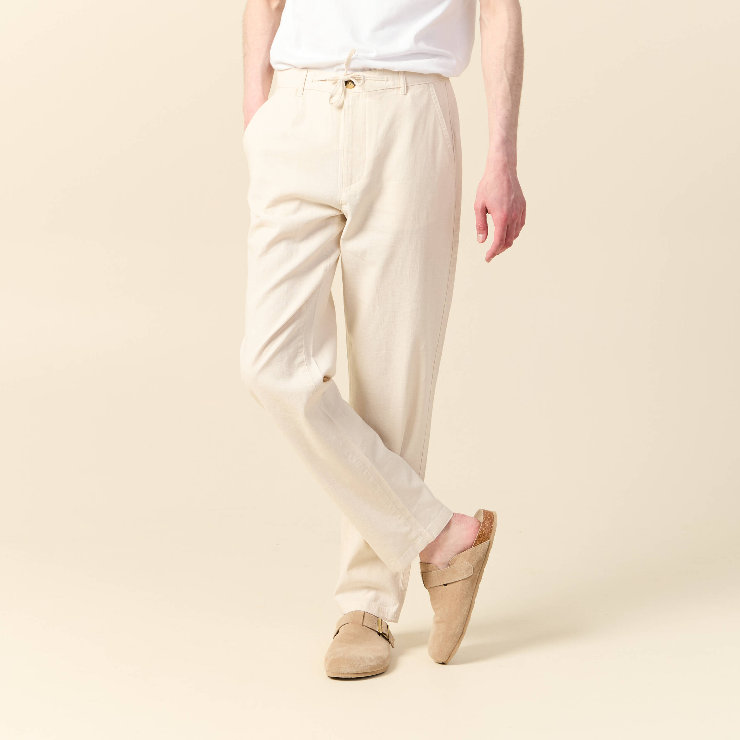 Pantalon chino droit beige homme