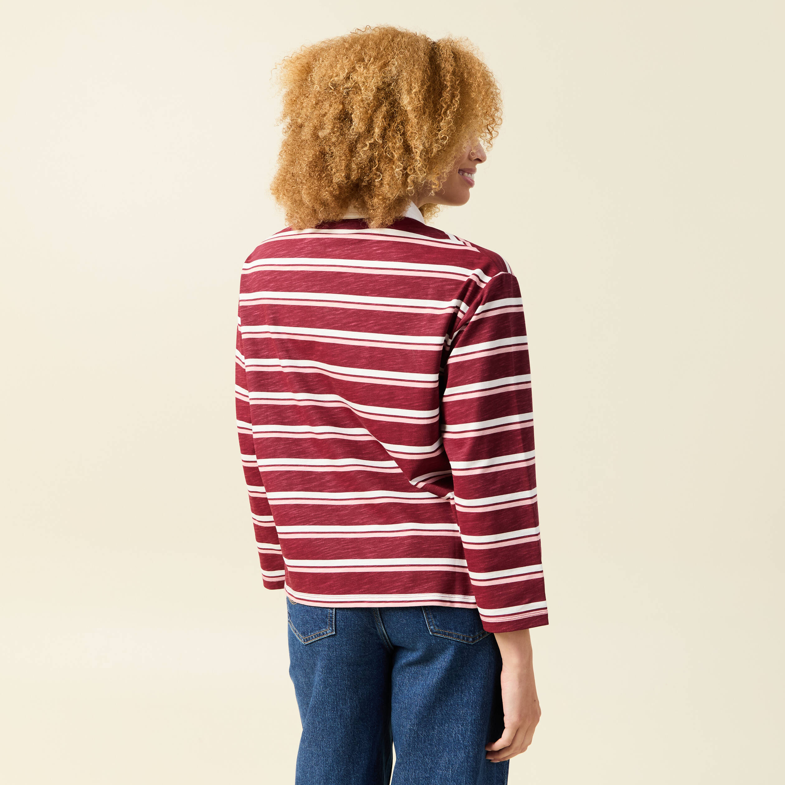 T-shirt droit manches longues en coton bordeaux femme