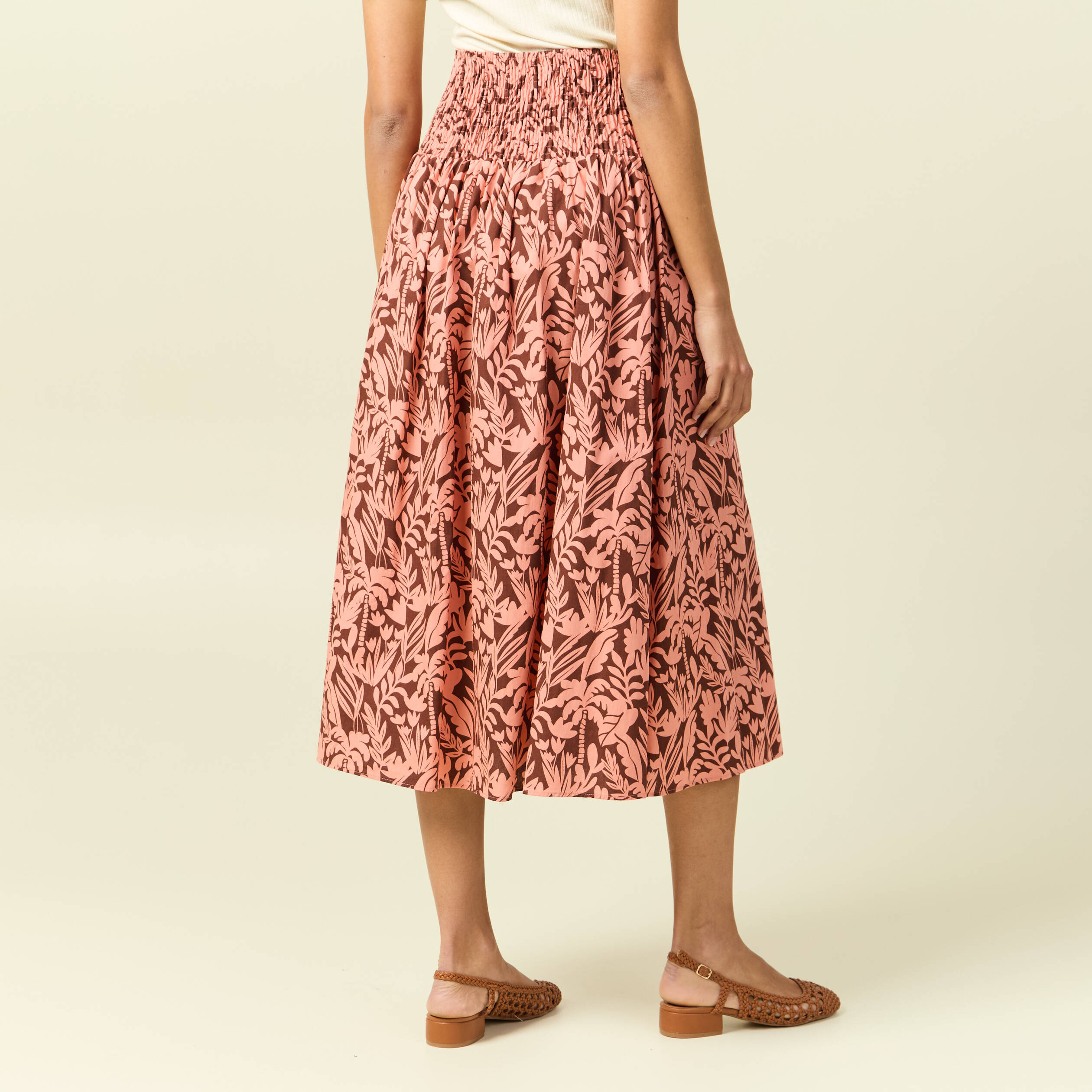 Jupe longue &eacute;vas&eacute;e en coton marron fonc&eacute; femme