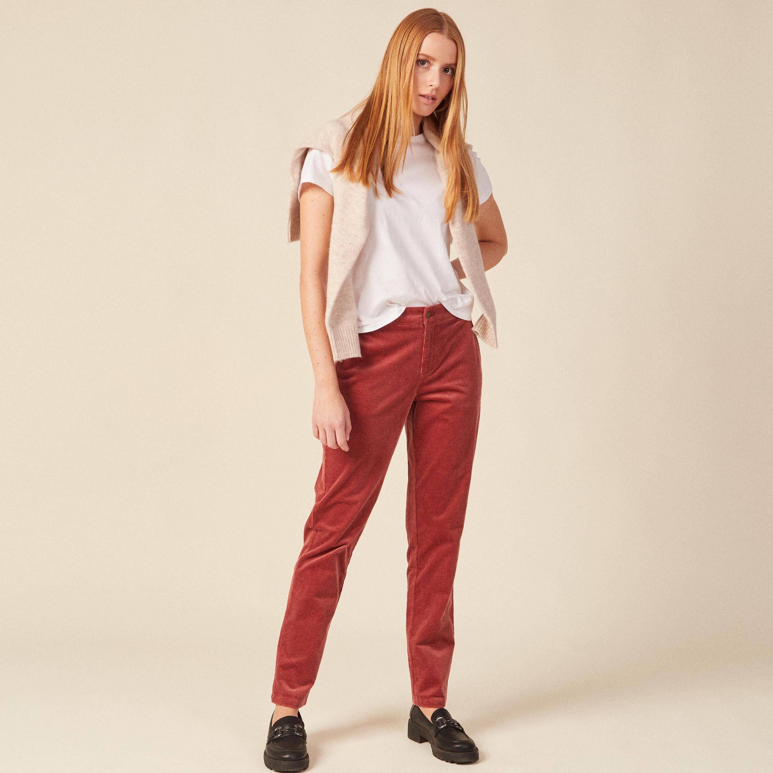Pantalon chino velours côtelé vieux rose femme