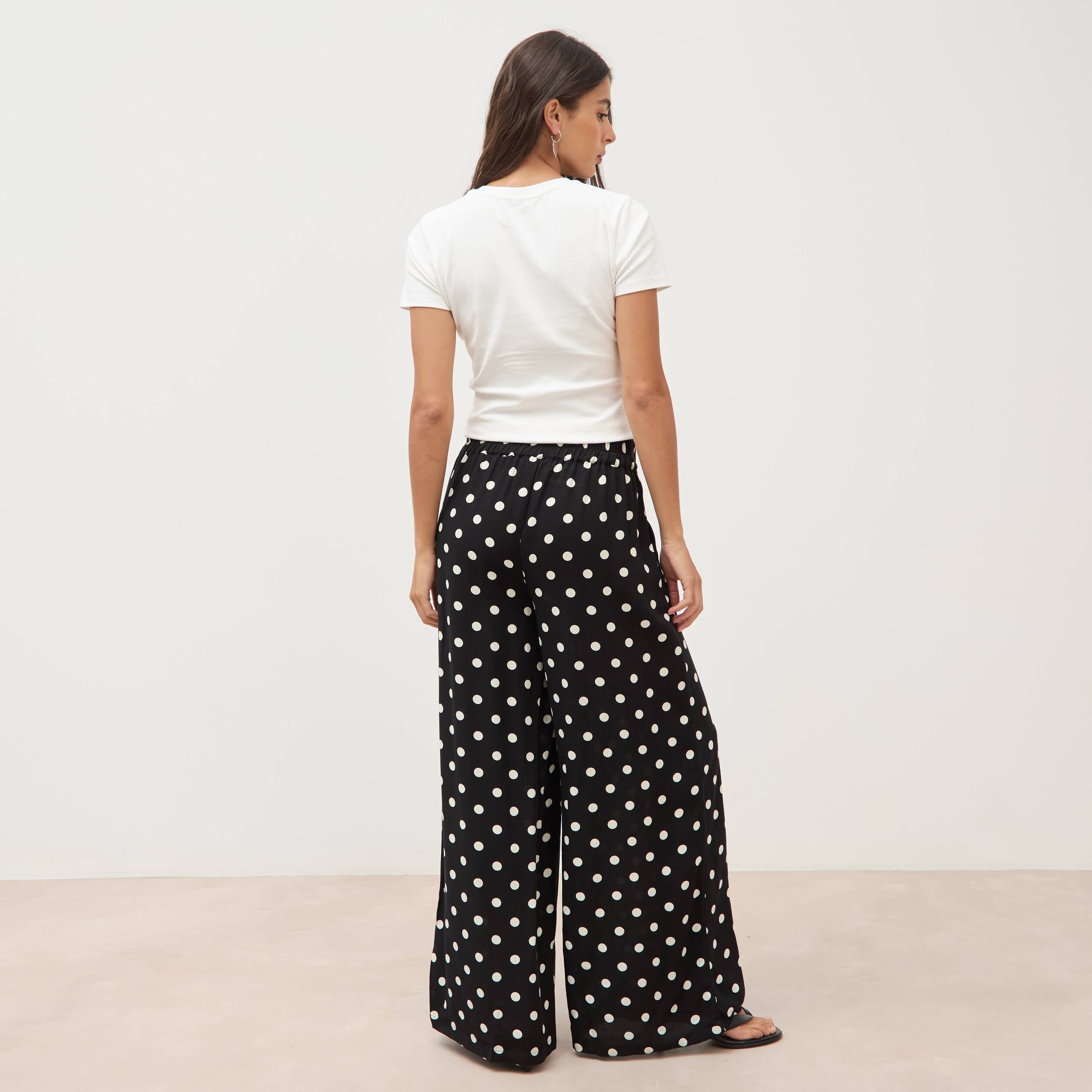 Pantalon large taille haute noir femme