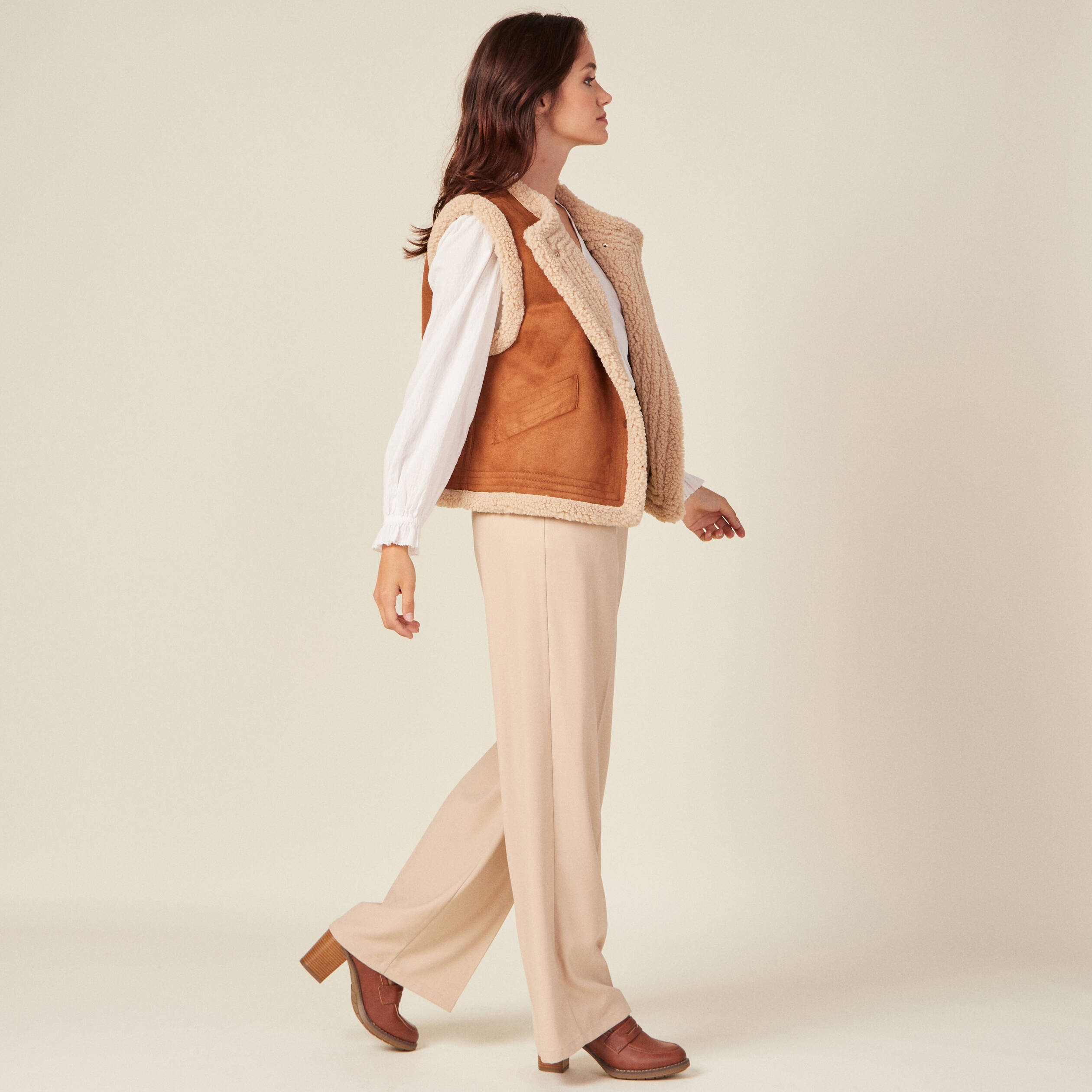Veste sans manches suédine marron femme