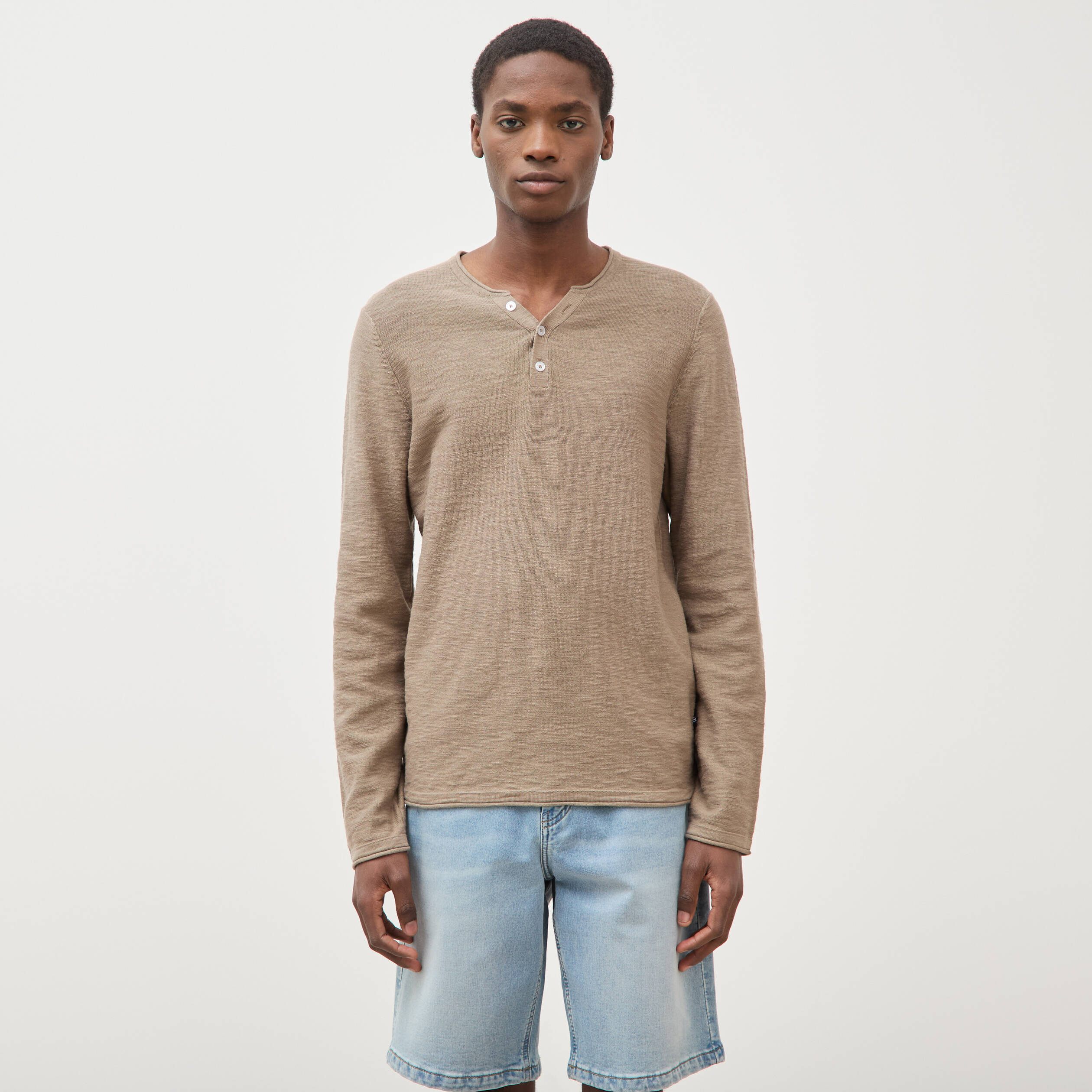 Pull manches longues taupe homme