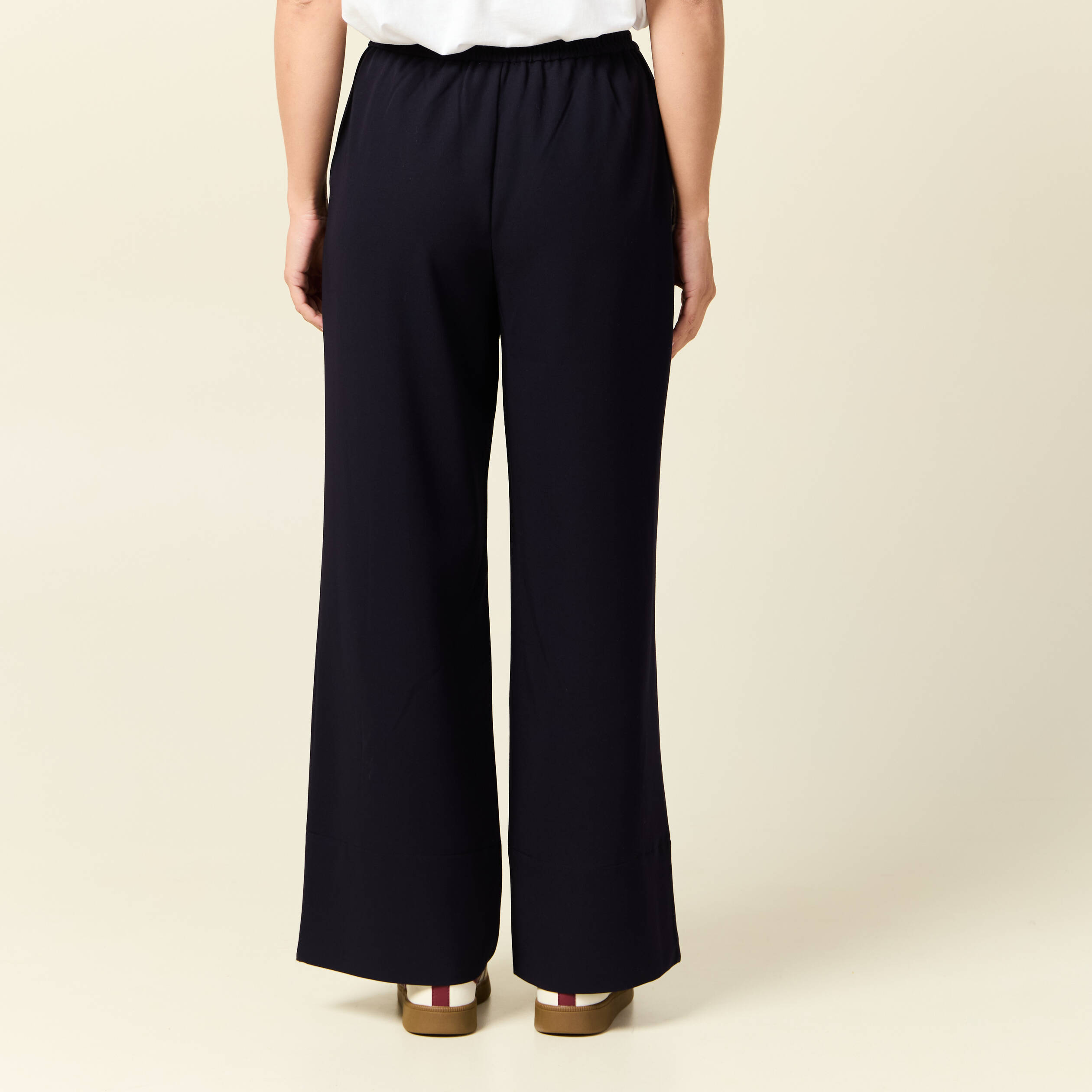 pantalon large elastique bleu fonce femme Pantalon large élastiqué bleu foncé femme