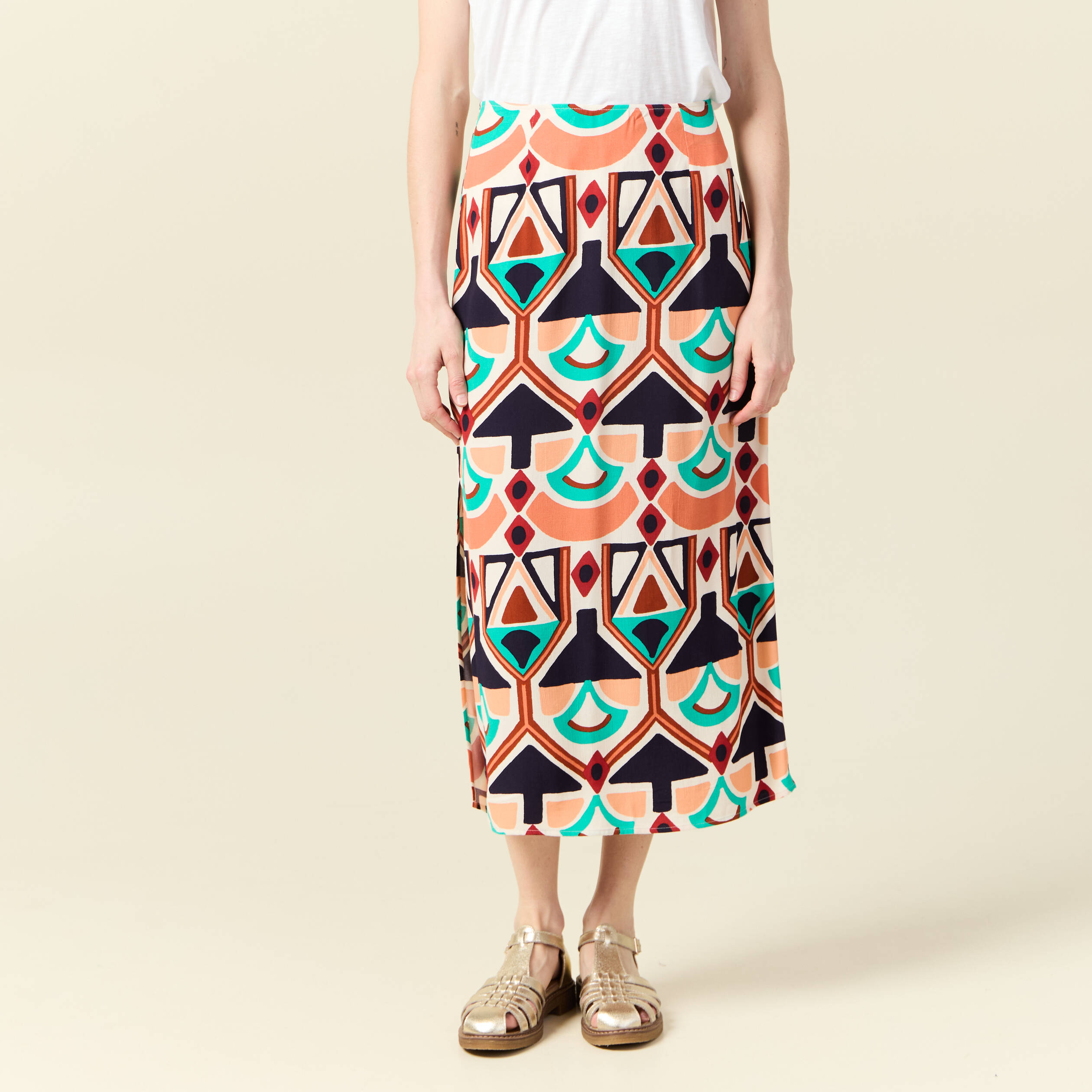 jupe longue droite fendue orange femme Jupe longue droite fendue orange femme