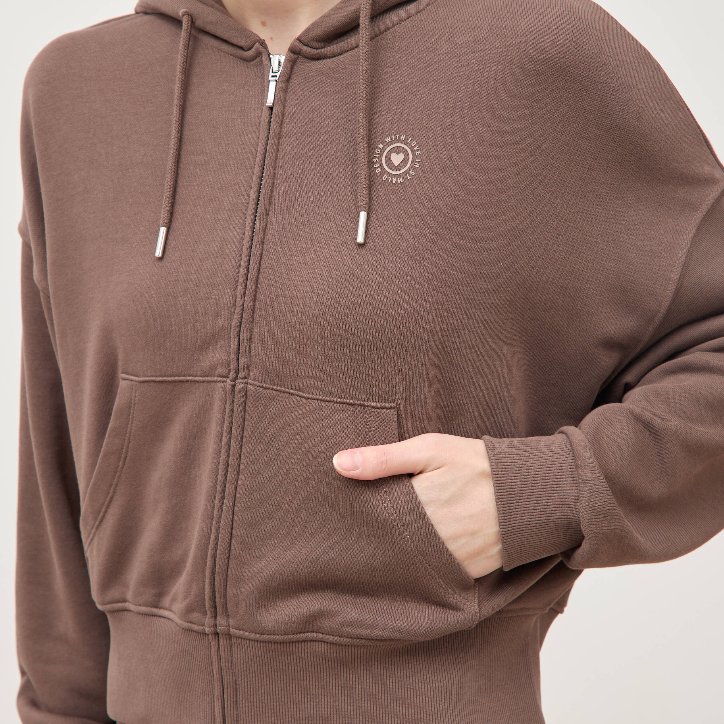 Sweat boyfriend &agrave; capuche marron femme