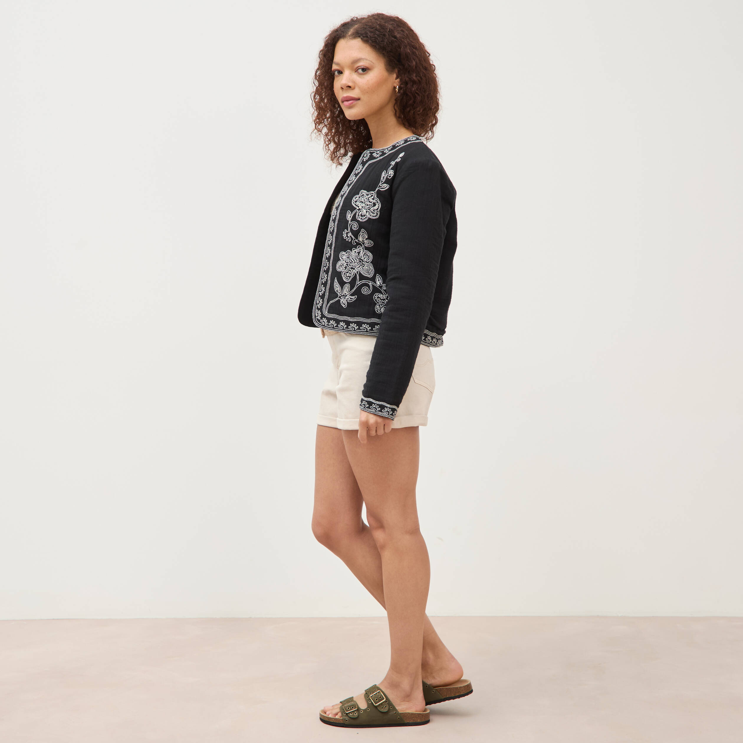 Veste en coton avec broderie noir femme