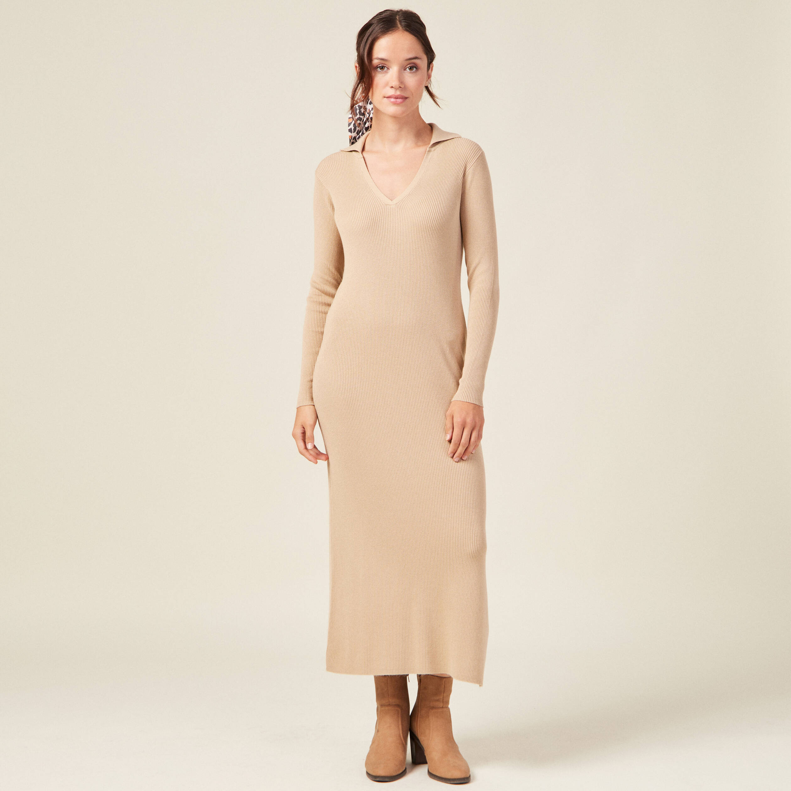 robe pull longue moulante beige femme Robe pull longue moulante beige femme
