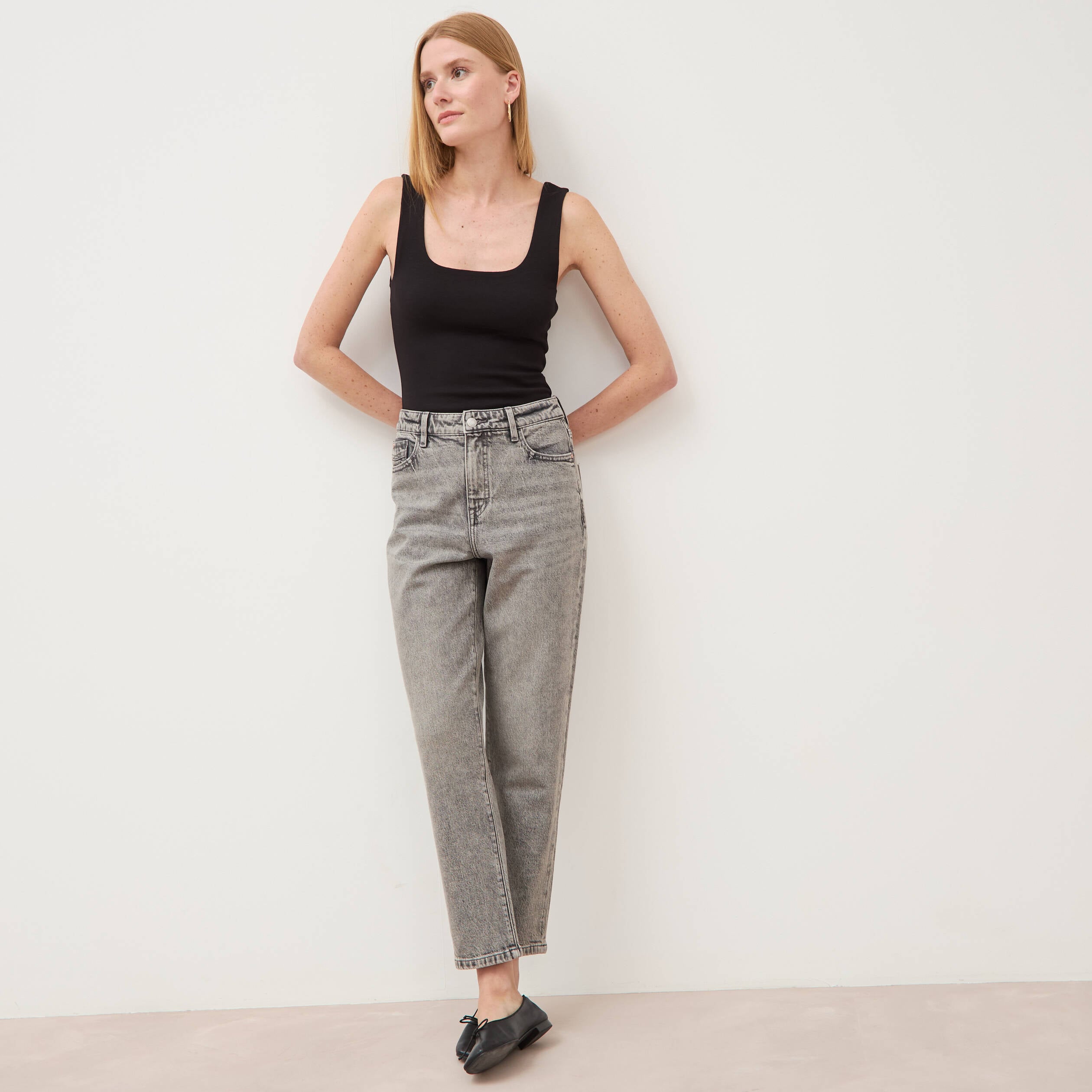 Jeans mom 7/8&egrave;me denim gris femme