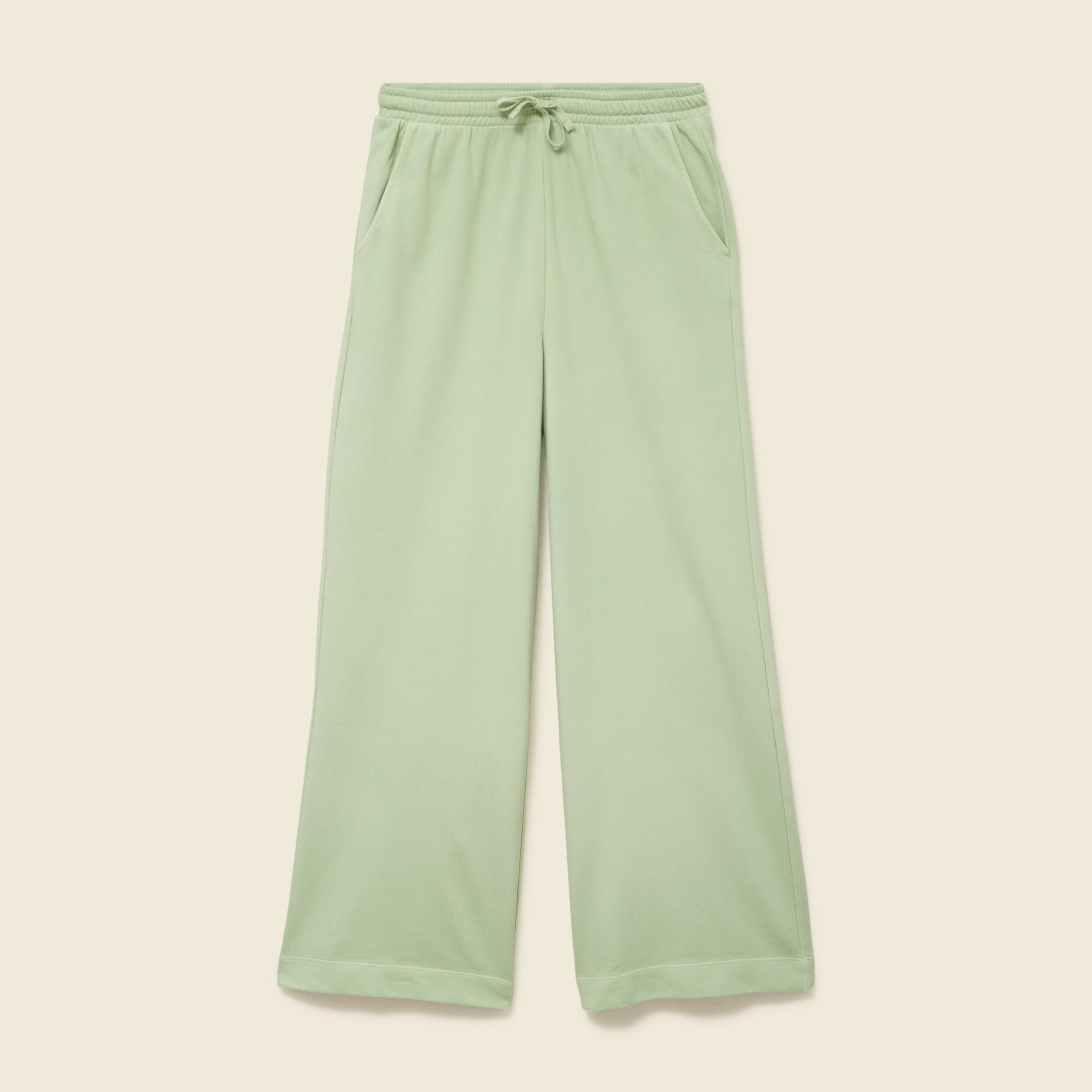Pantalon large taille haute fluide vert clair femme