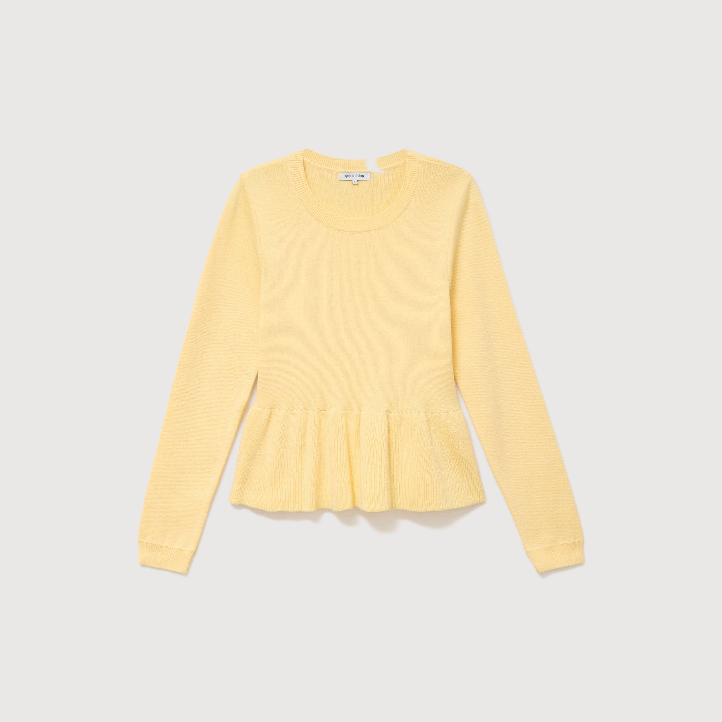 Pull col rond manches longues jaune clair femme