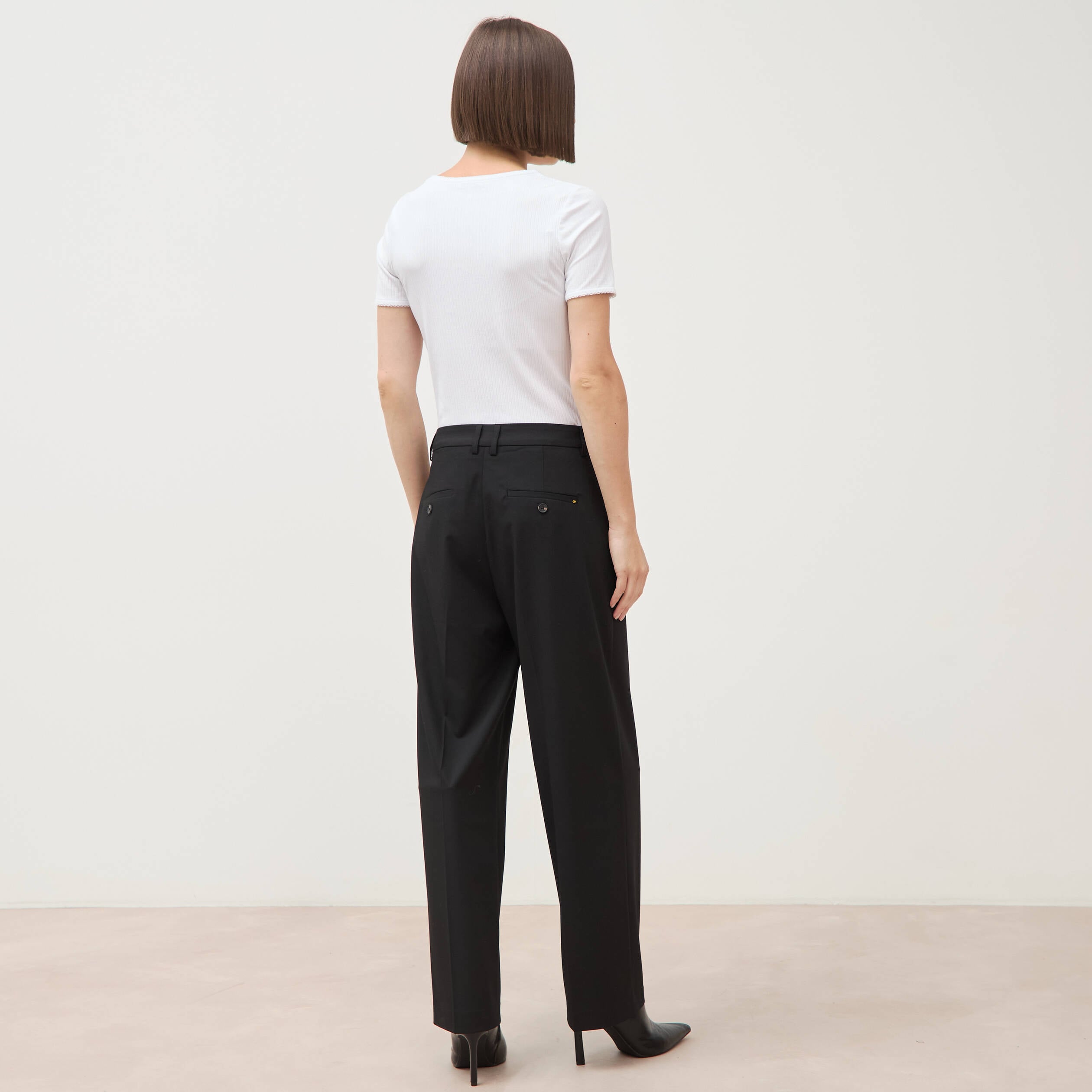 Pantalon droit taille haute noir femme
