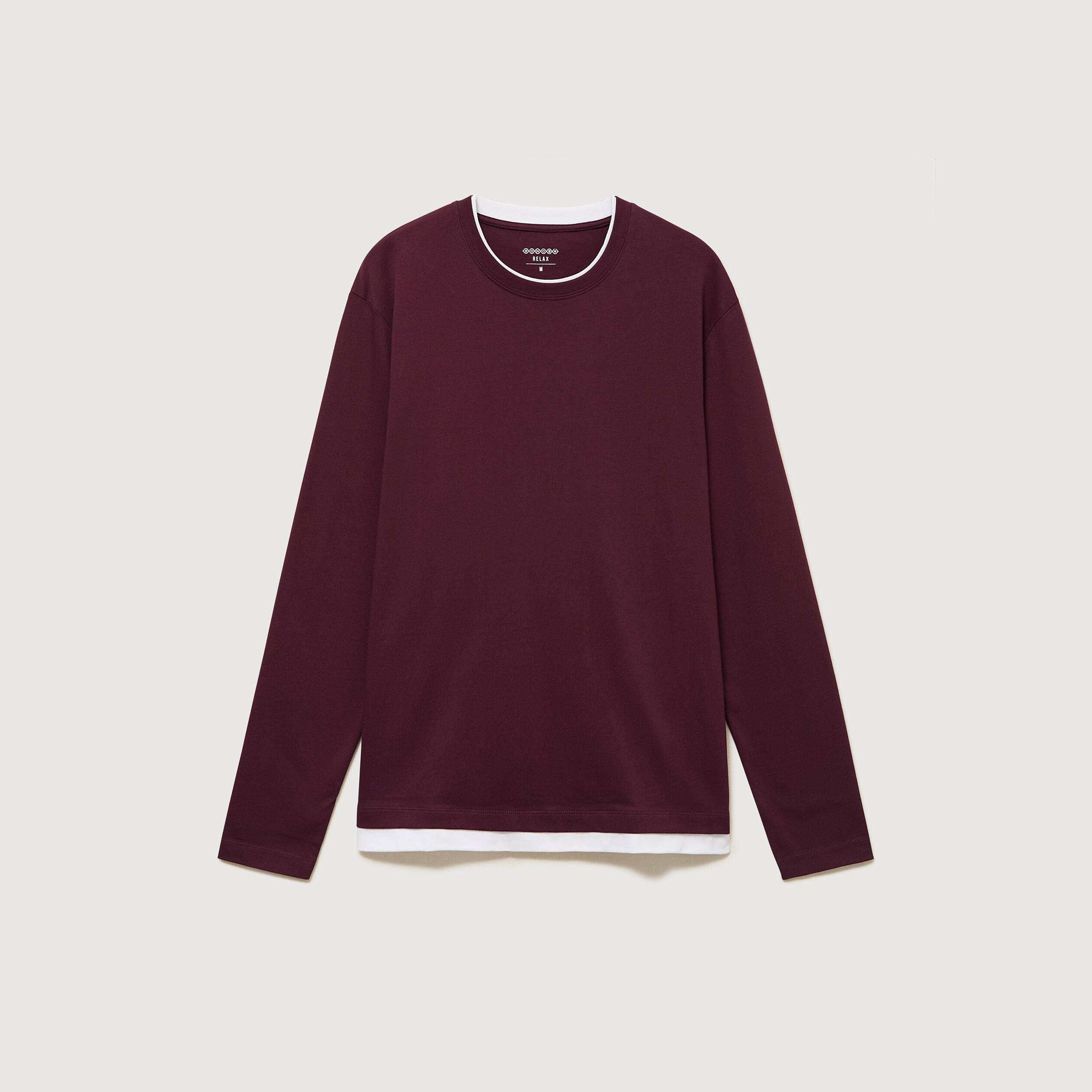 T-shirt droit col rond manches longues prune homme