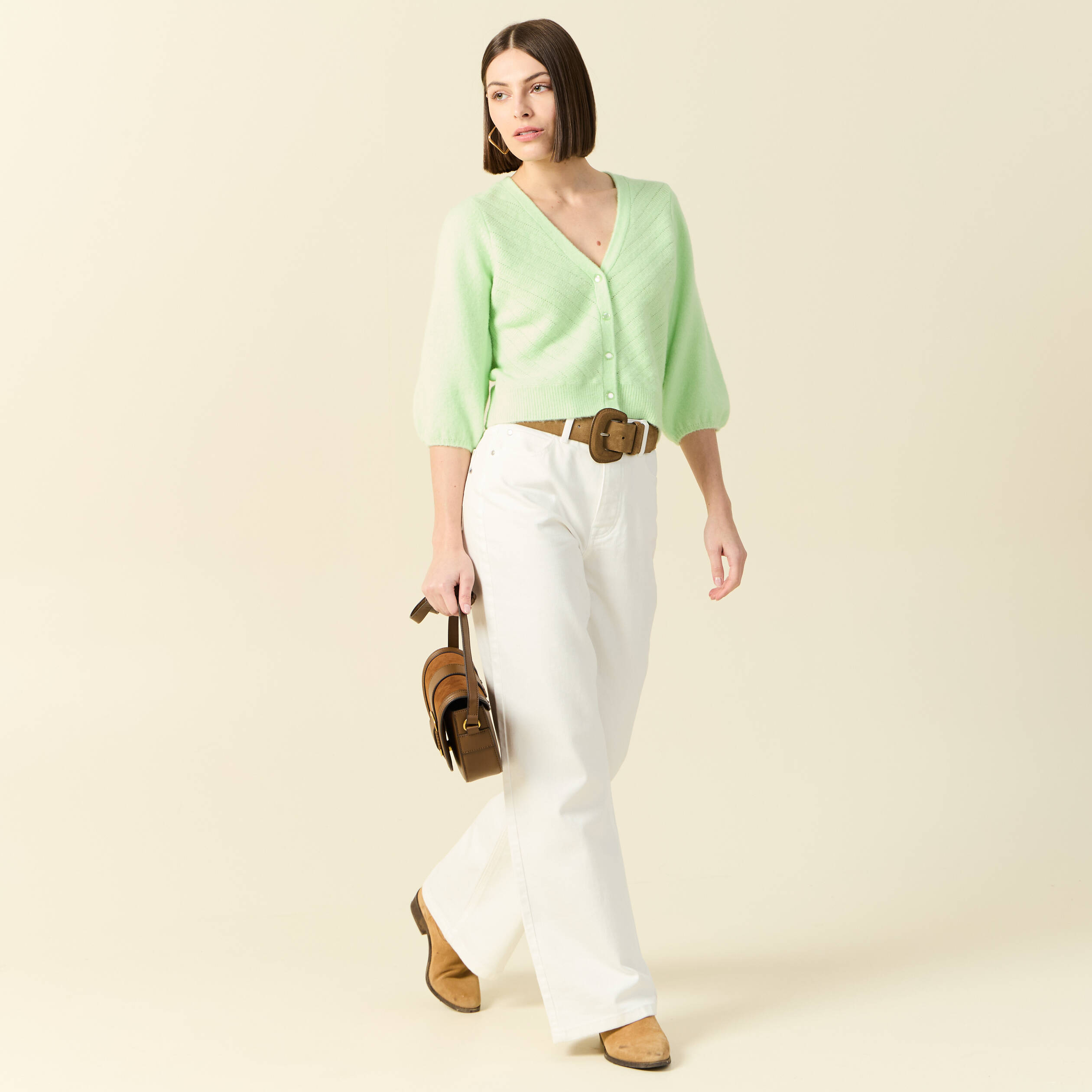gilet manches 34 vert clair femme Gilet manches 3/4 vert clair femme