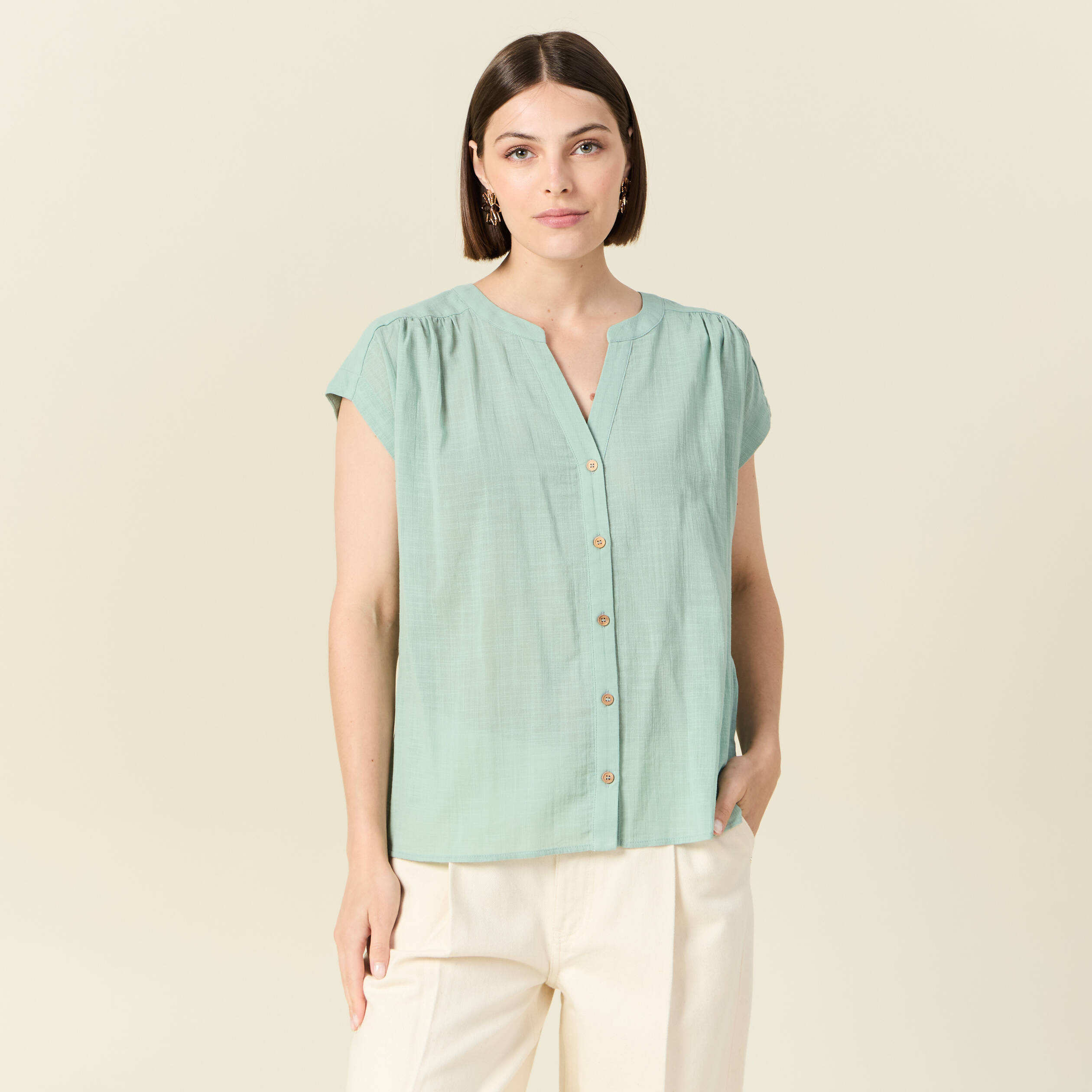 chemise manches courtes vert pastel femme Chemise manches courtes vert pastel femme