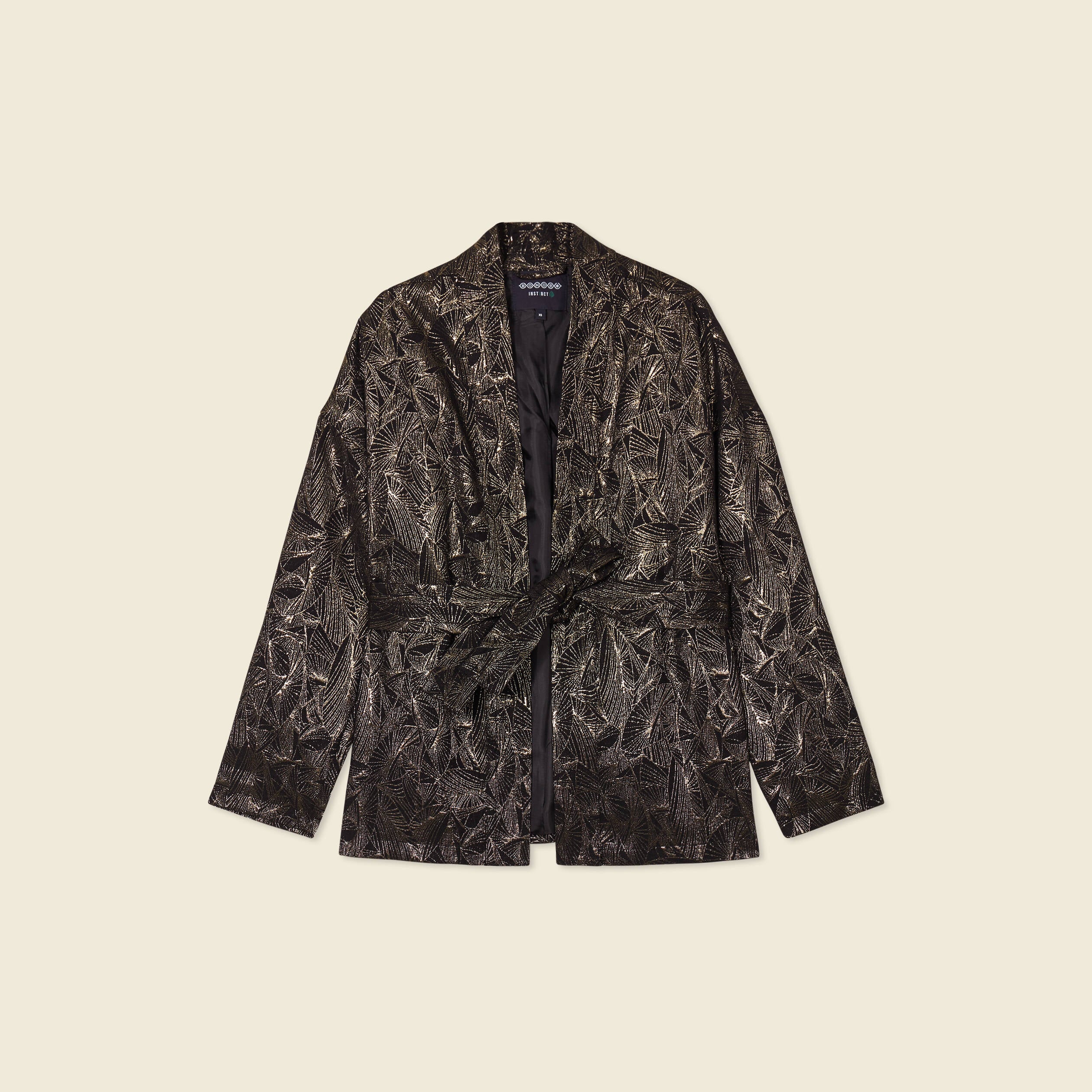 Kimono oversize manches longues ceinture couleur or femme