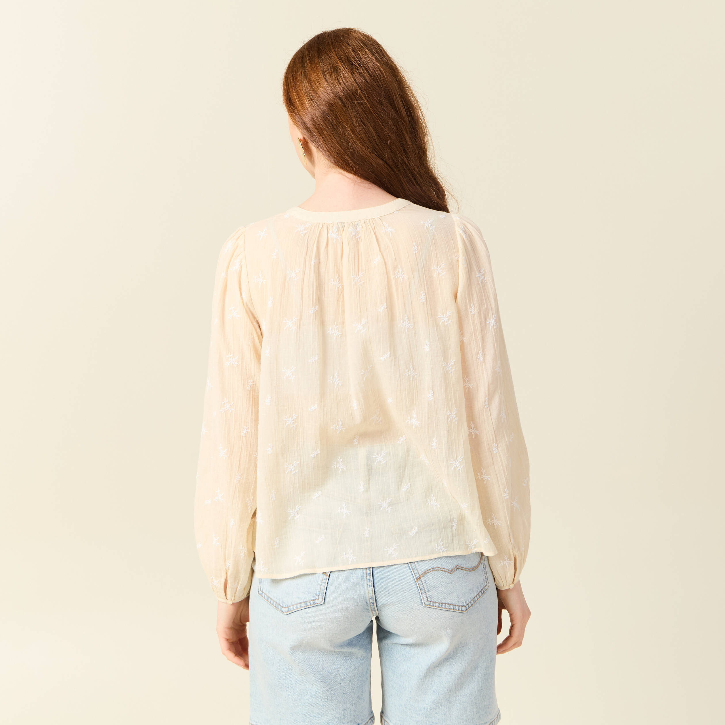 blouse manches longues brodee creme femme Blouse manches longues brodée creme femme