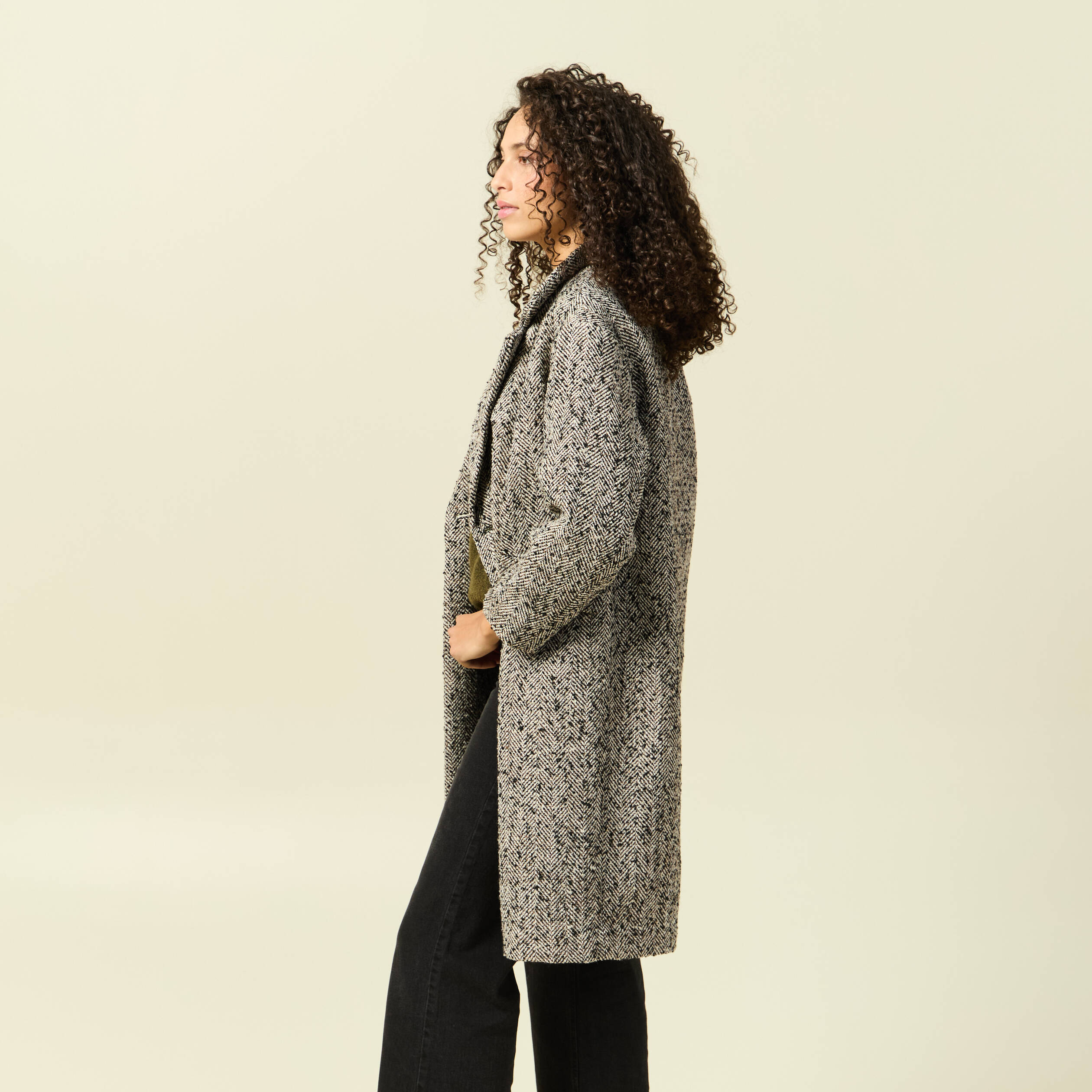 Manteau long oversize col montant gris fonc&eacute; femme