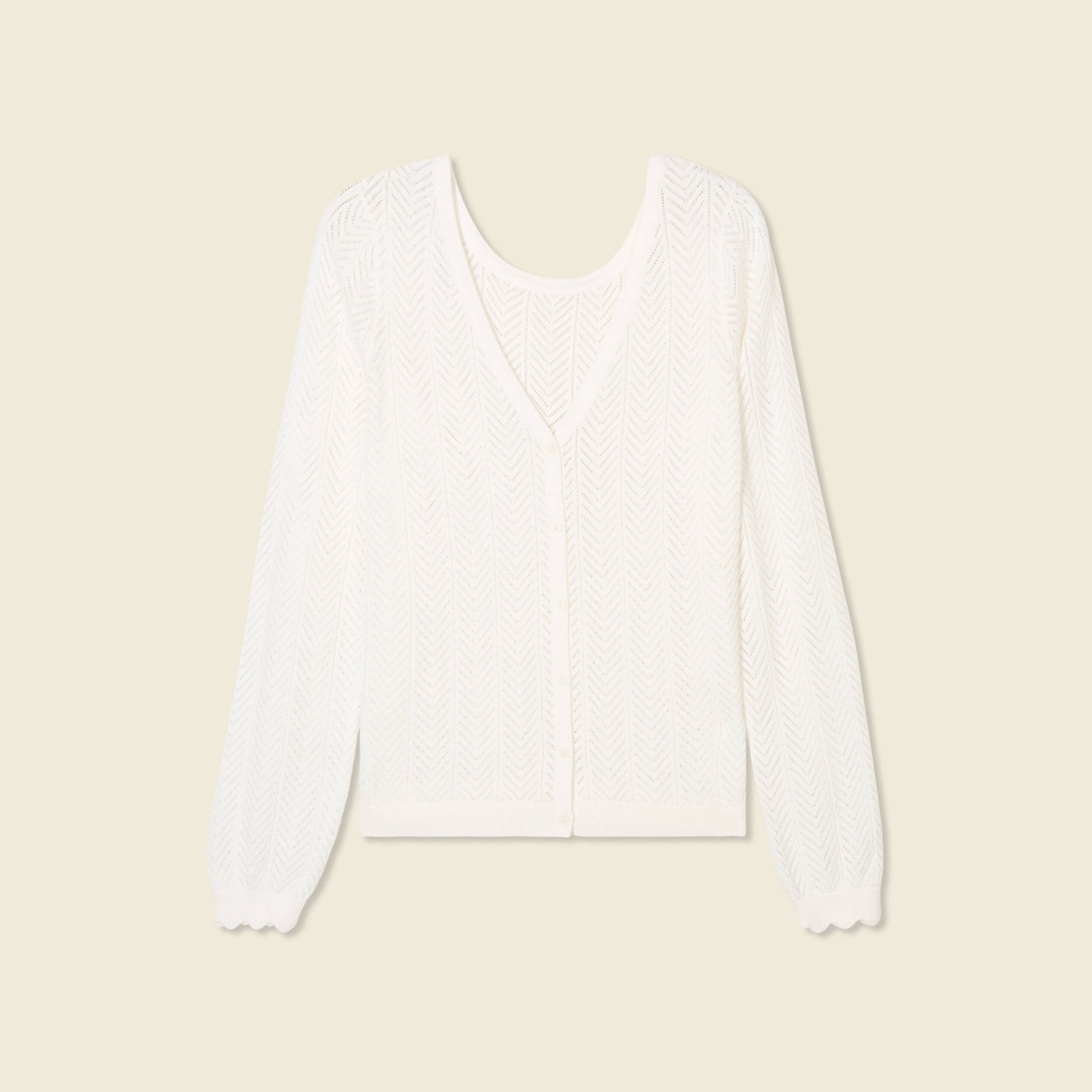 gilet dos devant ajoure ecru femme Gilet dos devant ajouré ecru femme