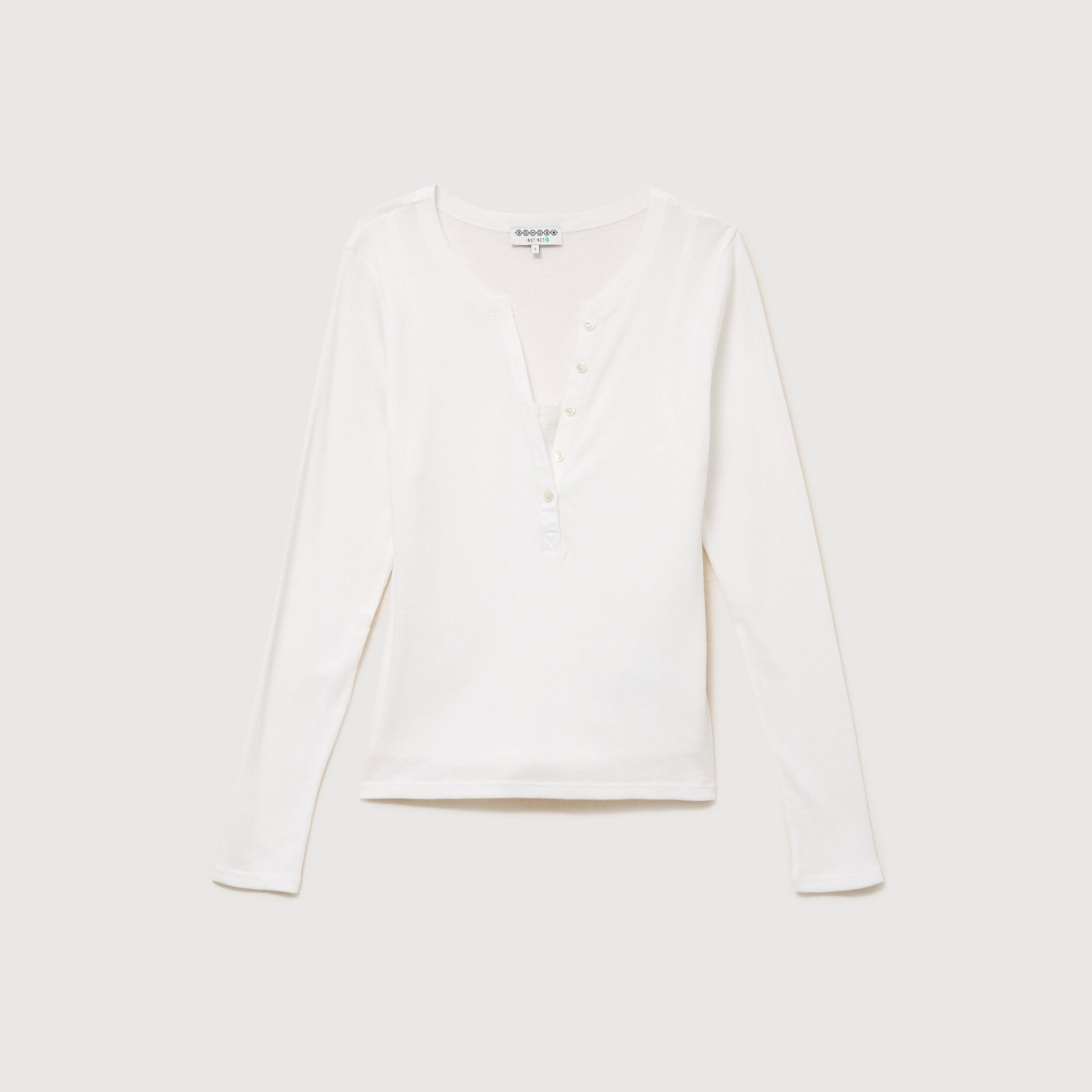 T-shirt cintr&eacute; manches longues ecru femme