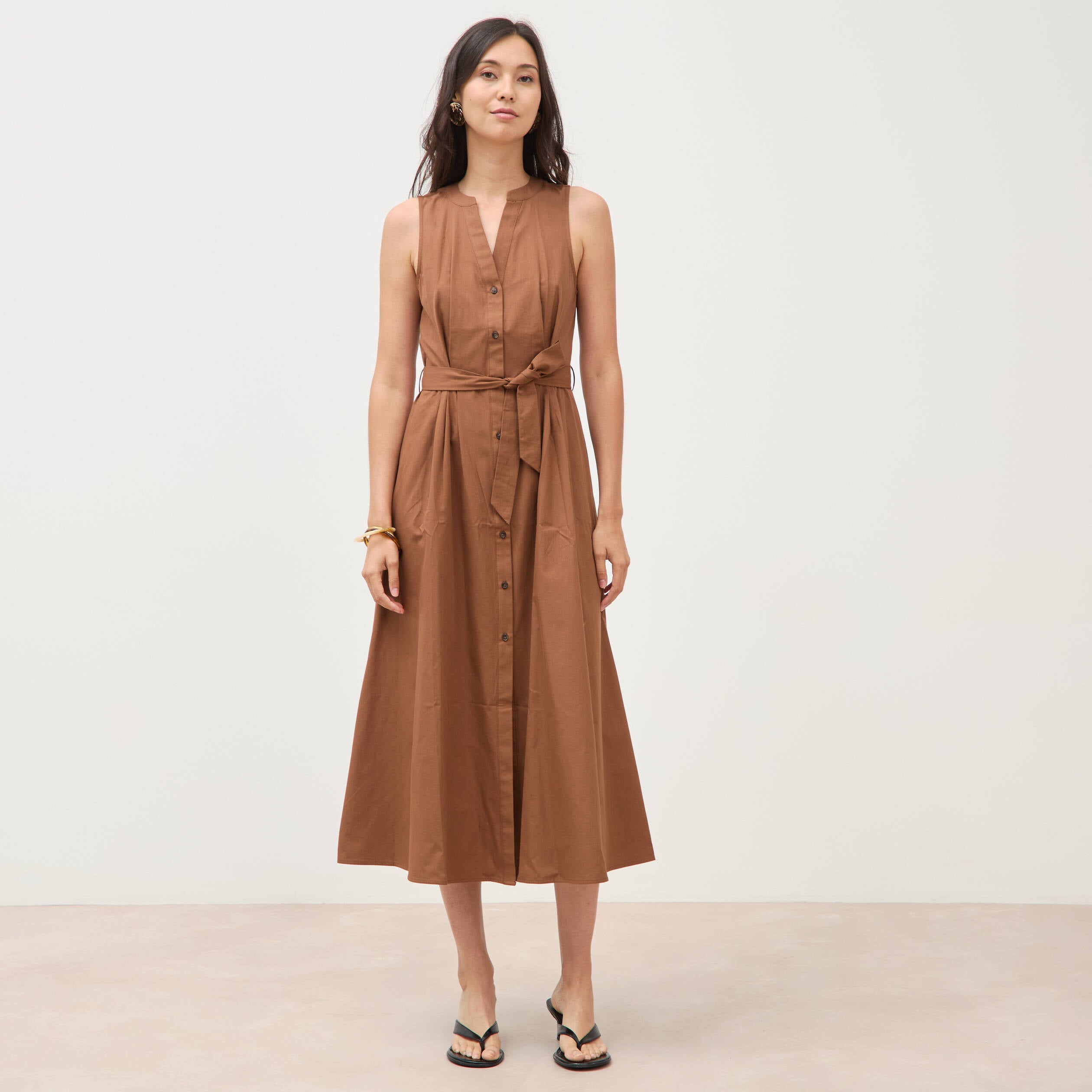 Robe en coton sans manches marron femme