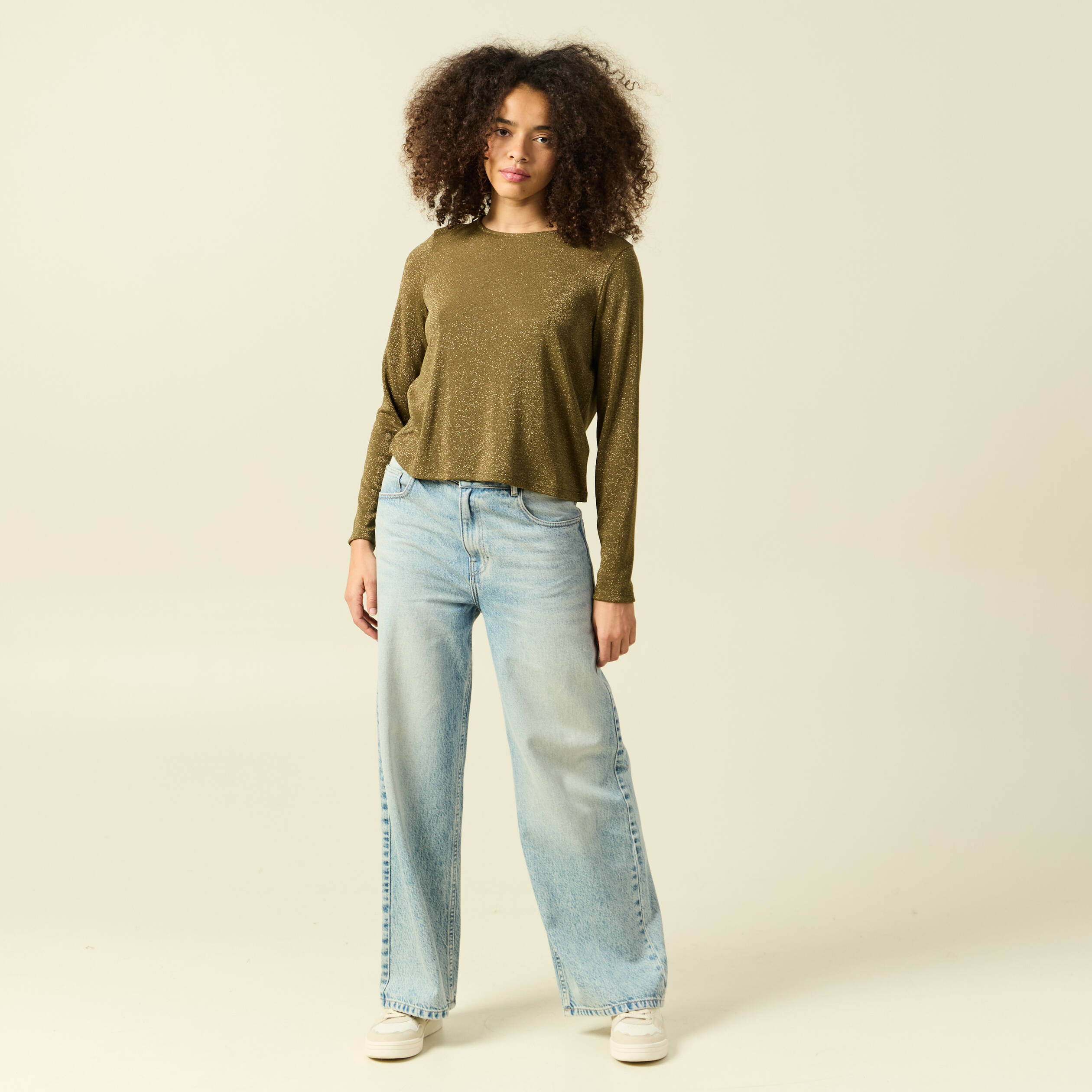 T-shirt manches longues vert kaki femme