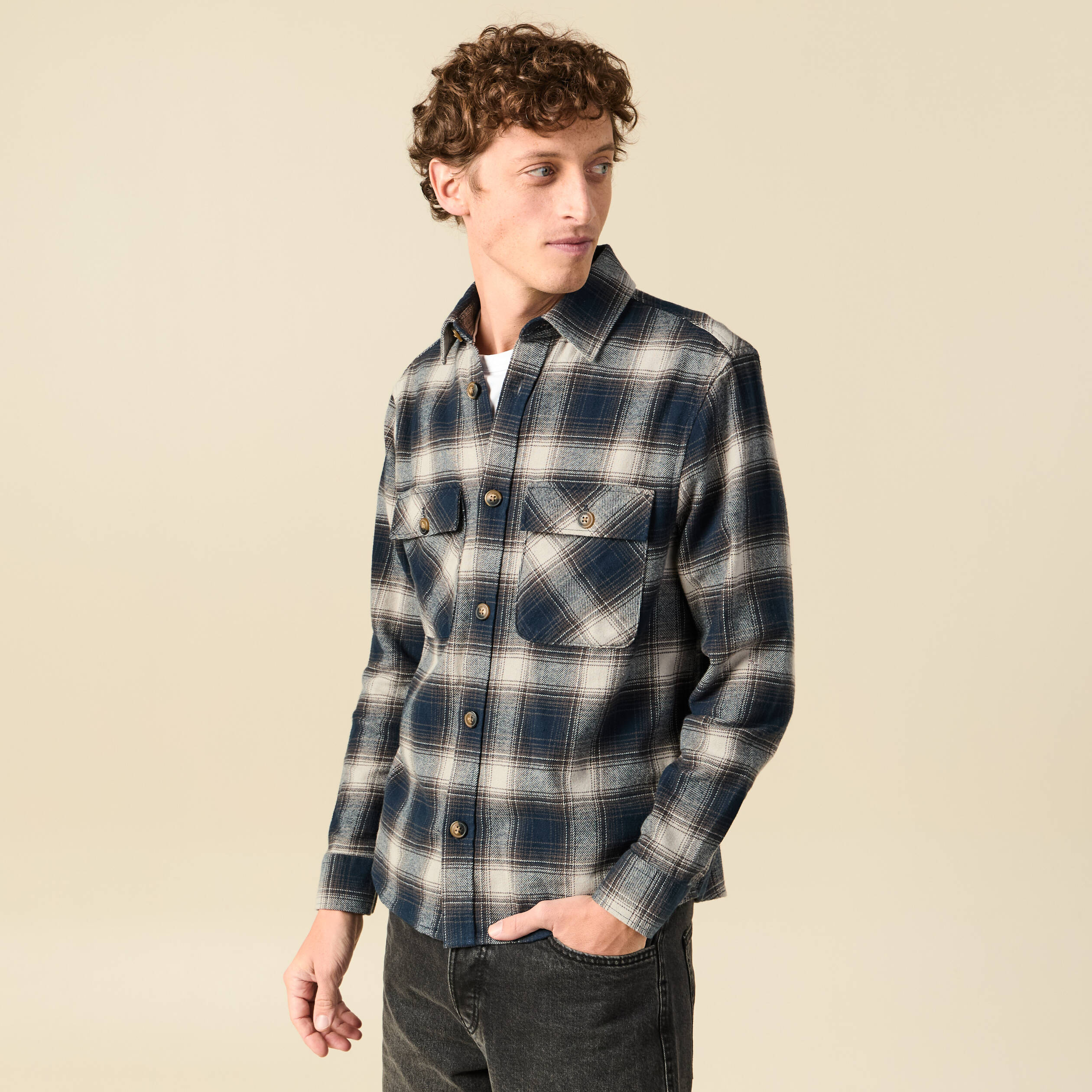 Surchemise oversize en coton bleu marine homme