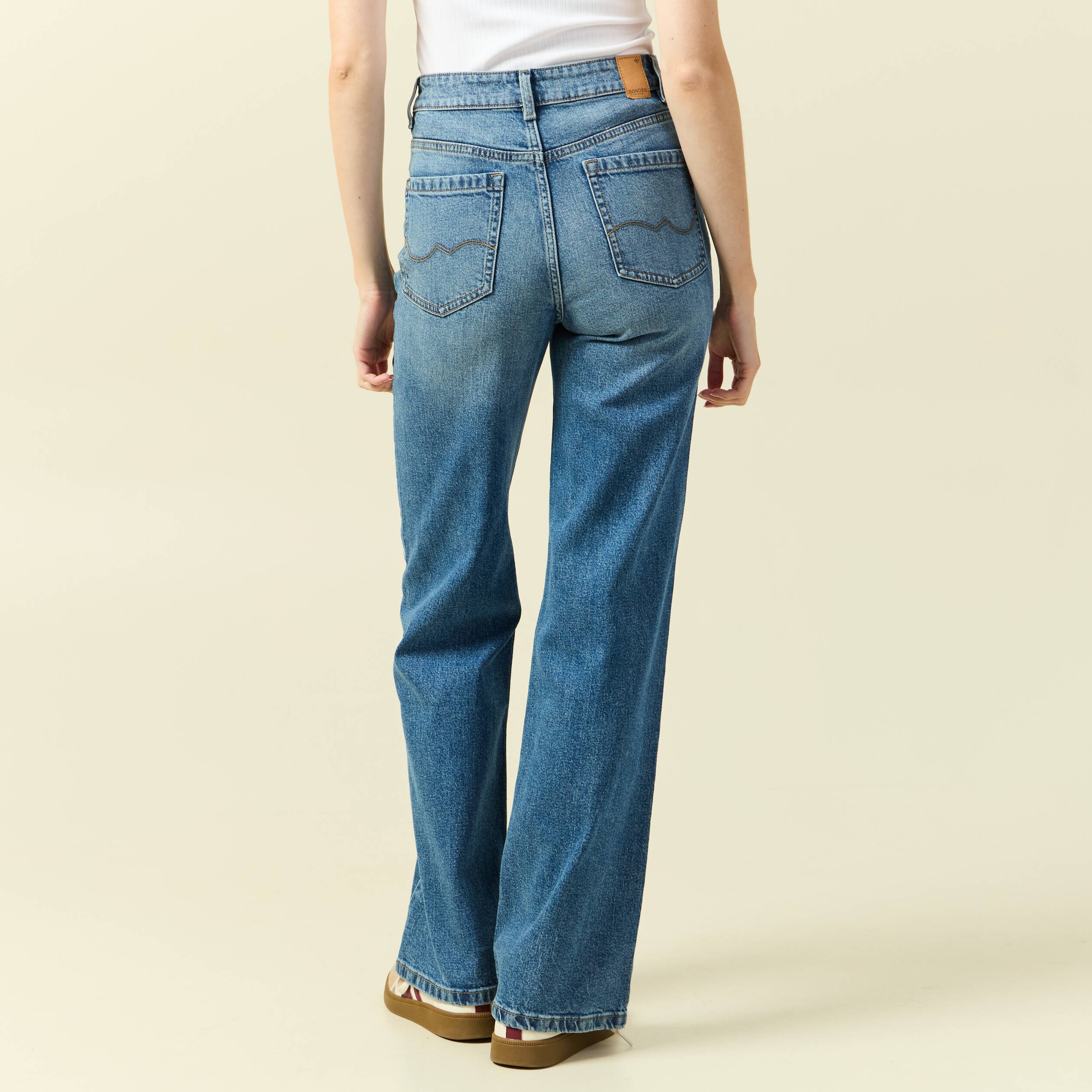 jeans large taille haute denim stone femme Jeans large taille haute denim stone femme