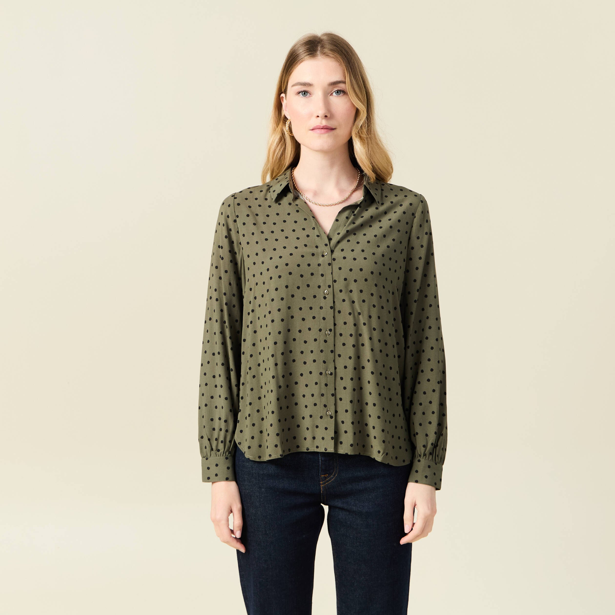 chemise manches longues fluide vert kaki femme Chemise manches longues fluide vert kaki femme