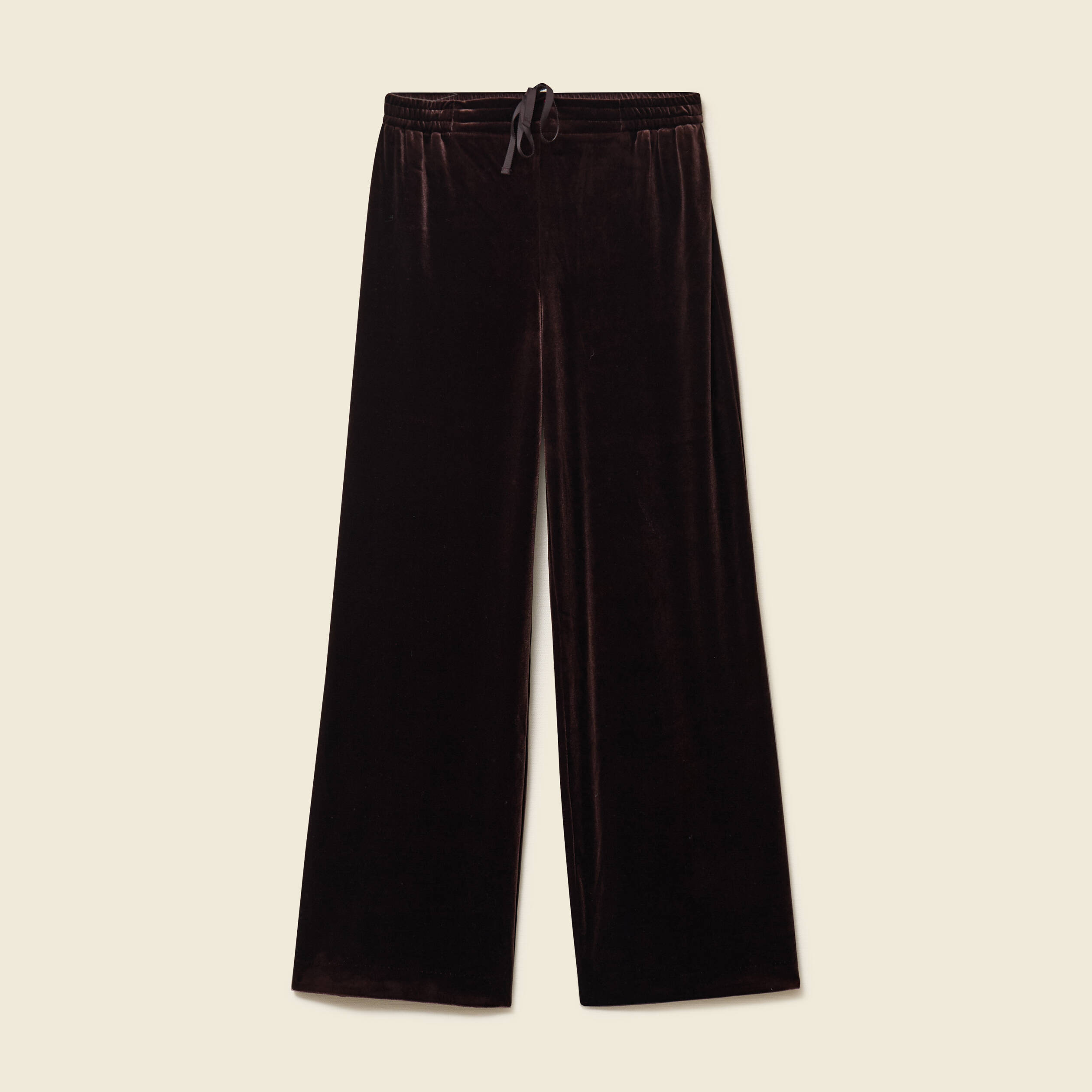 Pantalon large taille haute en velours marron fonc&eacute; femme
