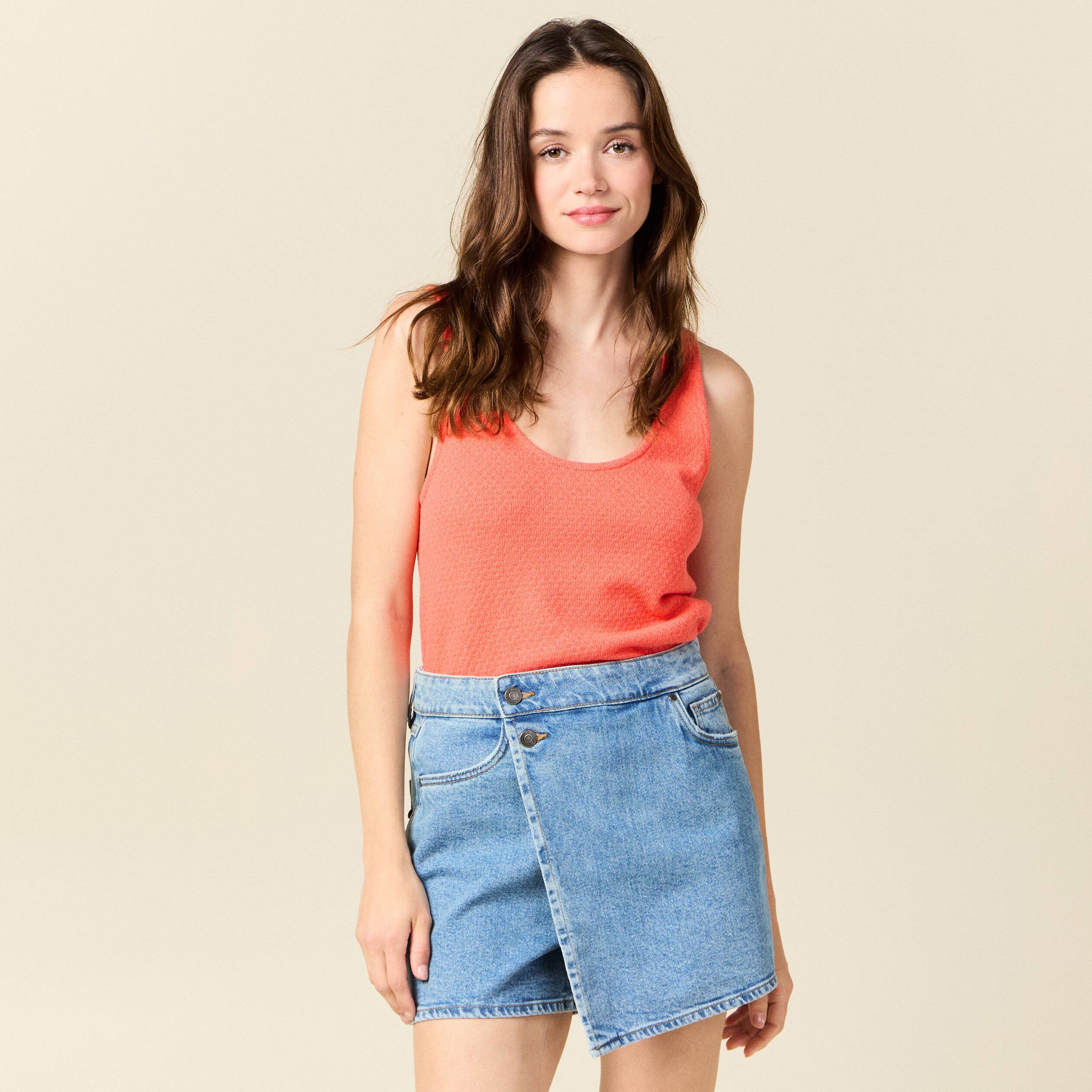 debardeur bretelles larges rouge corail femme Débardeur bretelles larges rouge corail femme