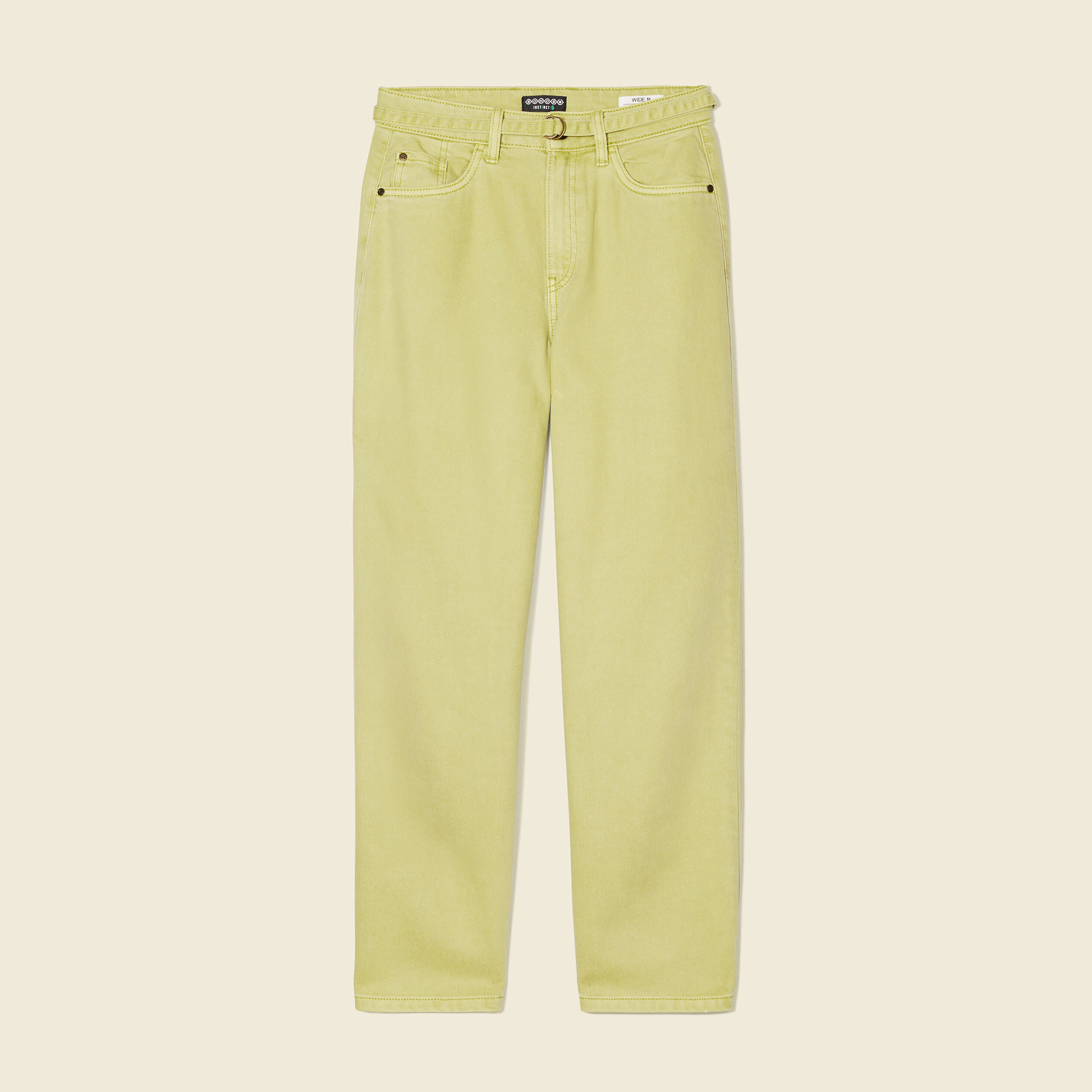Jeans large taille haute vert anis femme