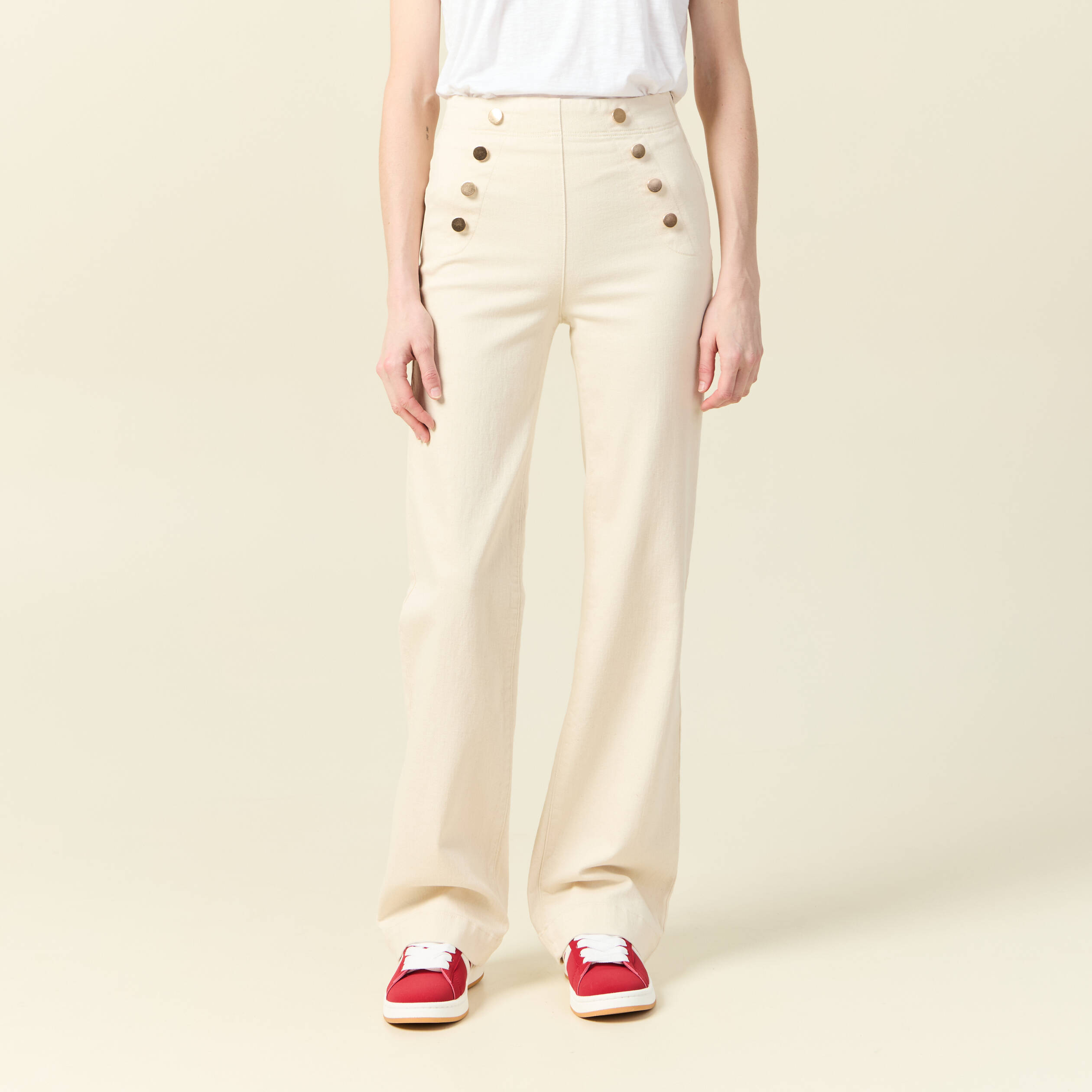 jeans flare a pont denim blanc femme Jeans flare à pont denim blanc femme
