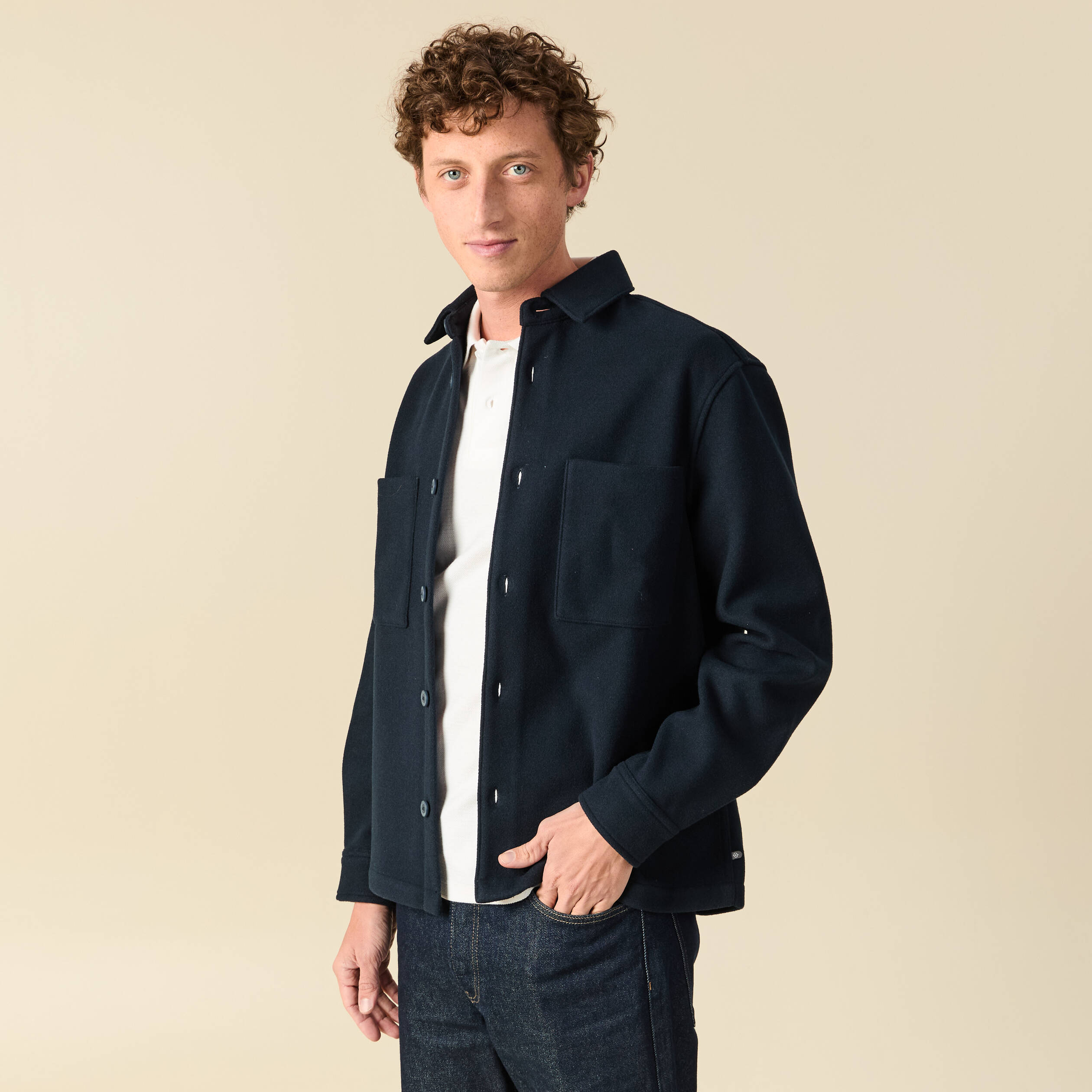 Surchemise oversize col classique bleu marine homme