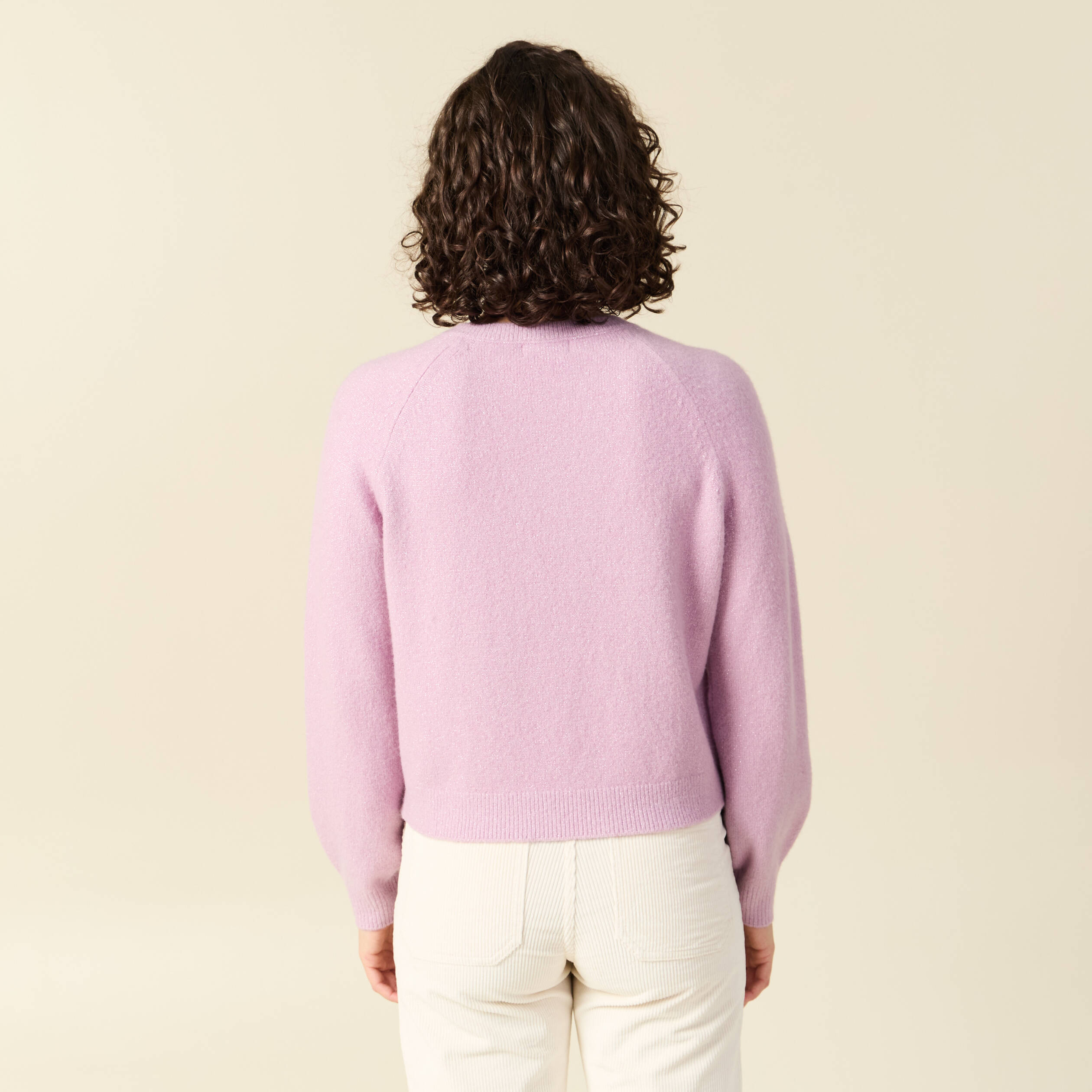 Pull manches longues col rond mauve femme