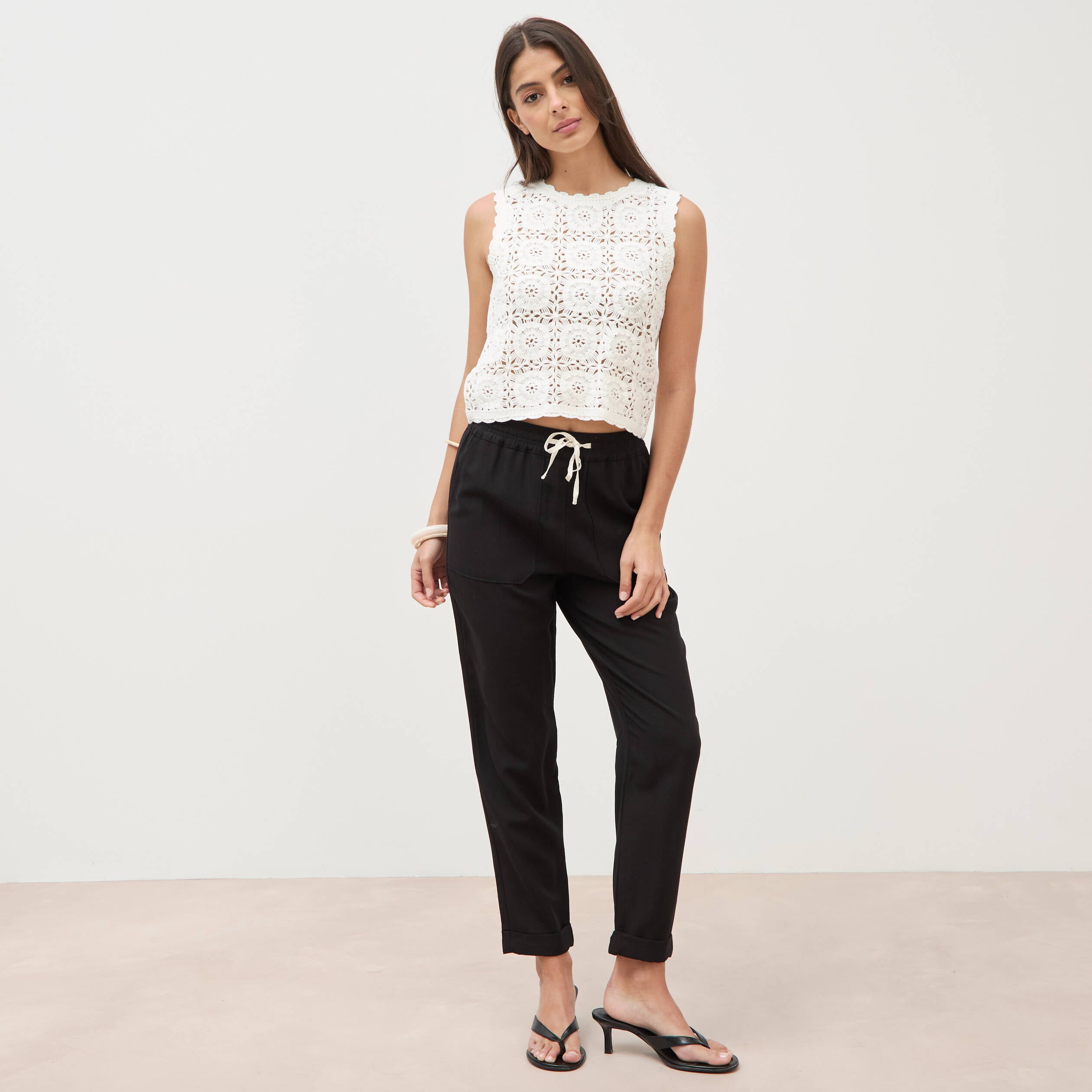 Pantalon taille standard noir femme