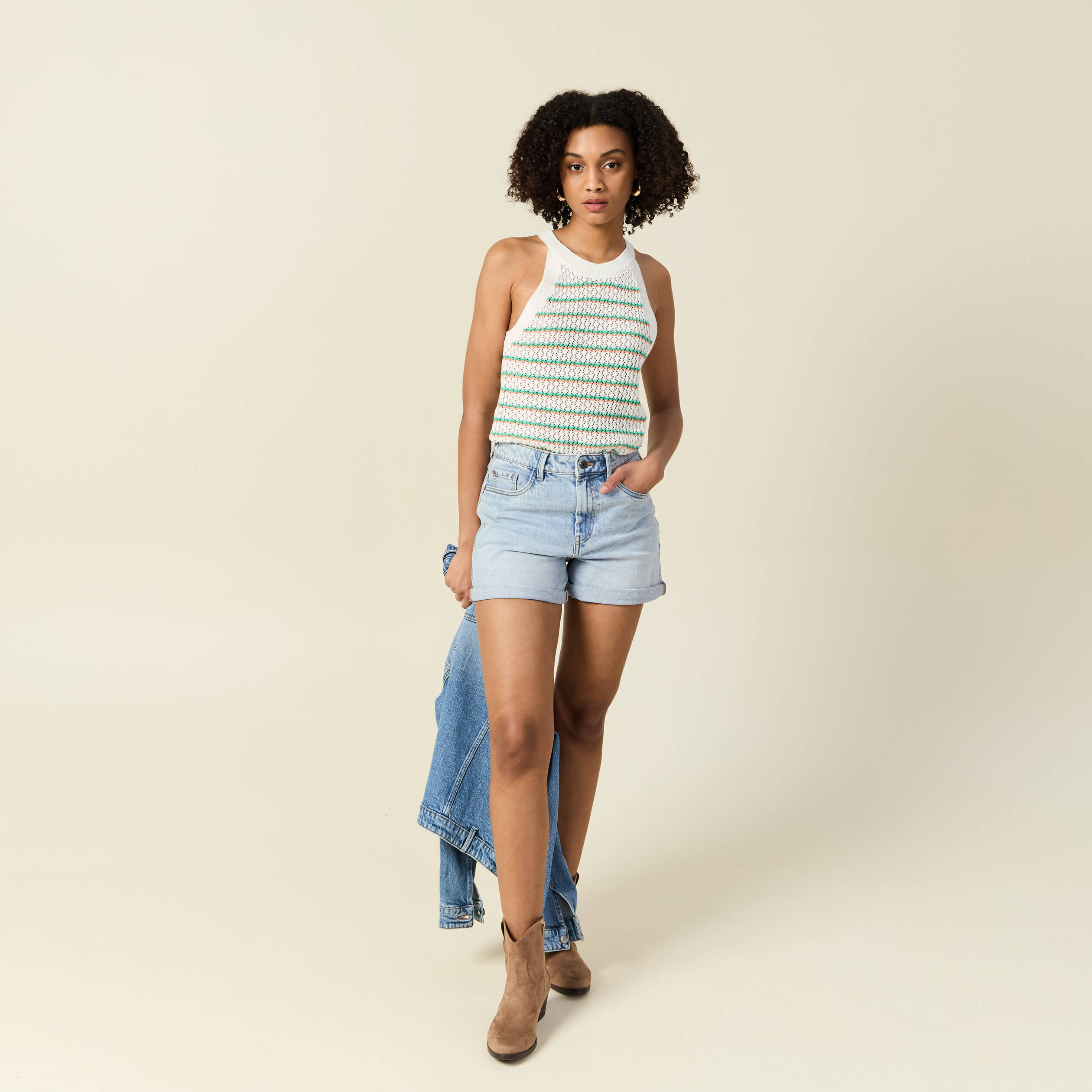 debardeur tricot ajoure blanc femme Débardeur tricot ajouré blanc femme